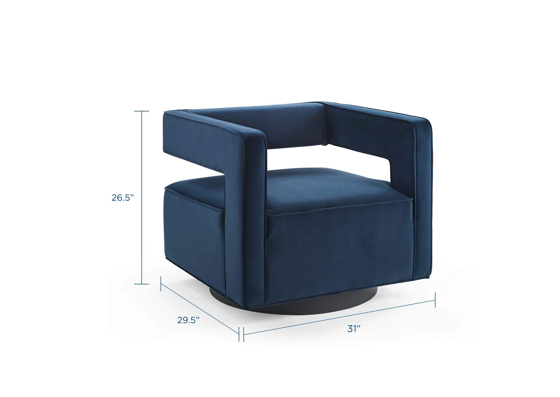 Midnight Blue Booth Performance Velvet Swivel Arm Chair,Modway