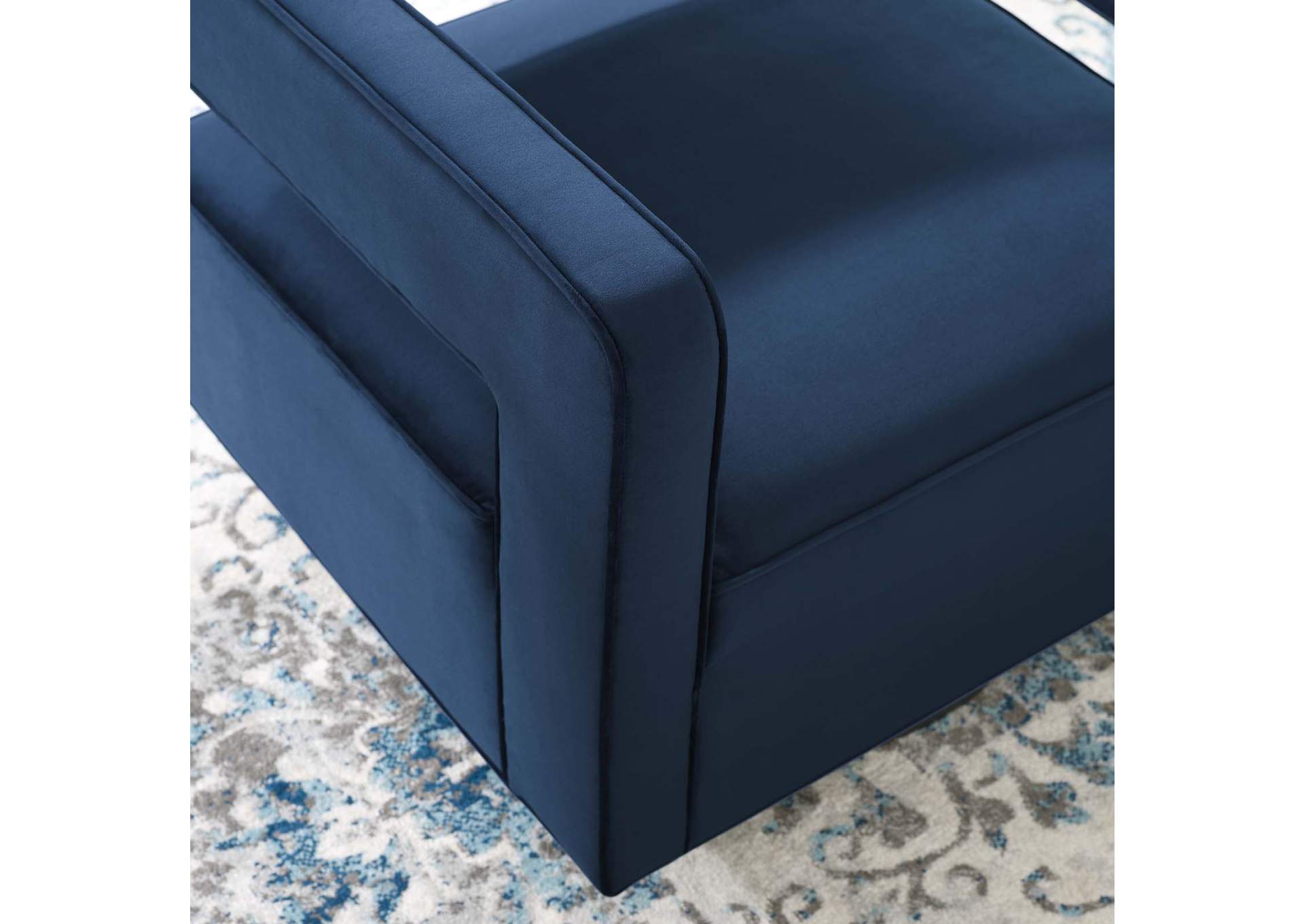 Midnight Blue Booth Performance Velvet Swivel Arm Chair,Modway