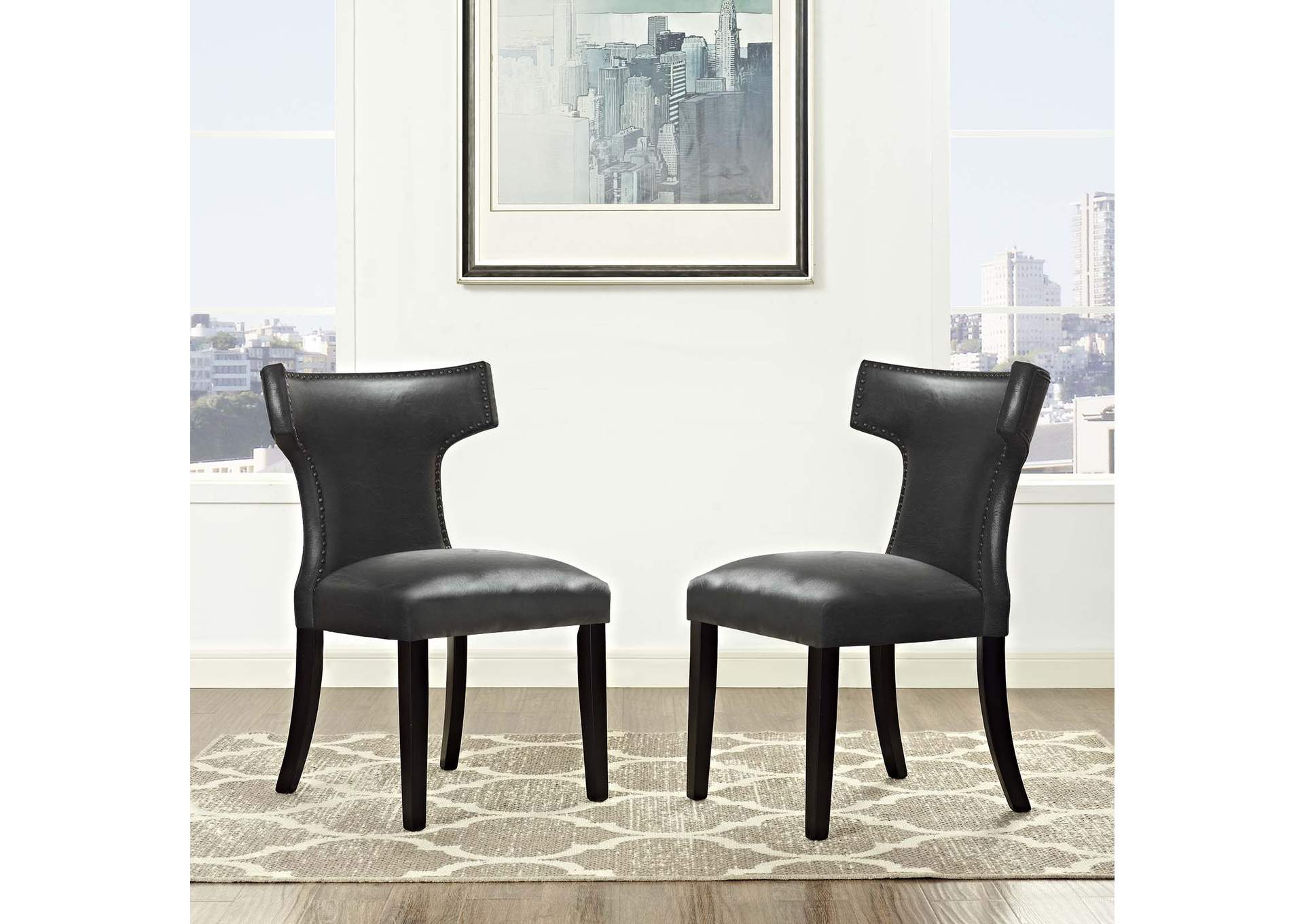 Black Curve Dining Chair Vinyl [Set of 2],Modway