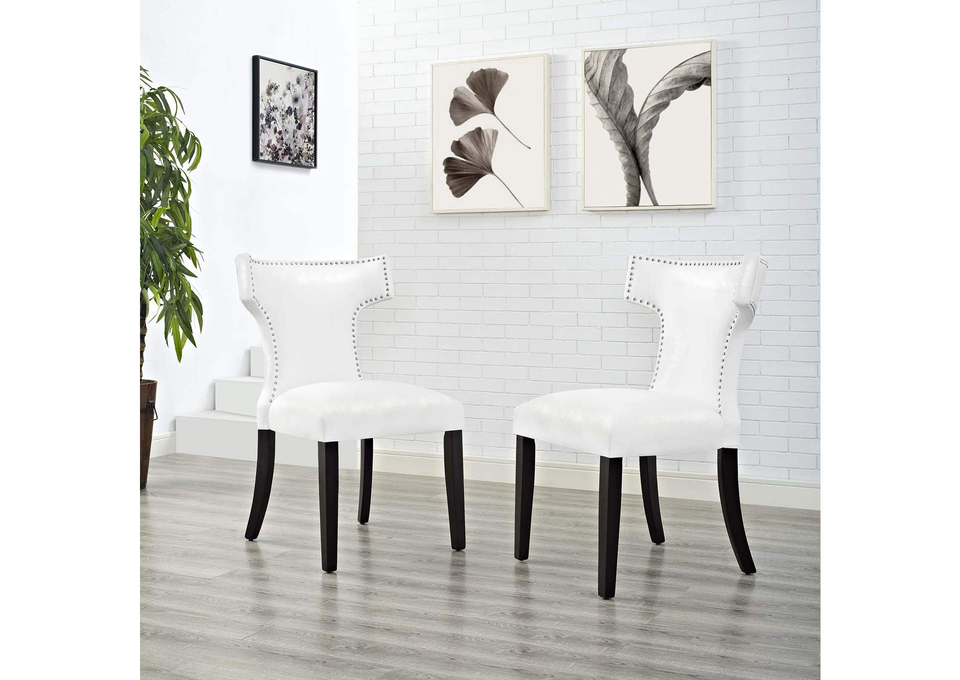 White Curve Dining Chair Vinyl [Set of 2],Modway