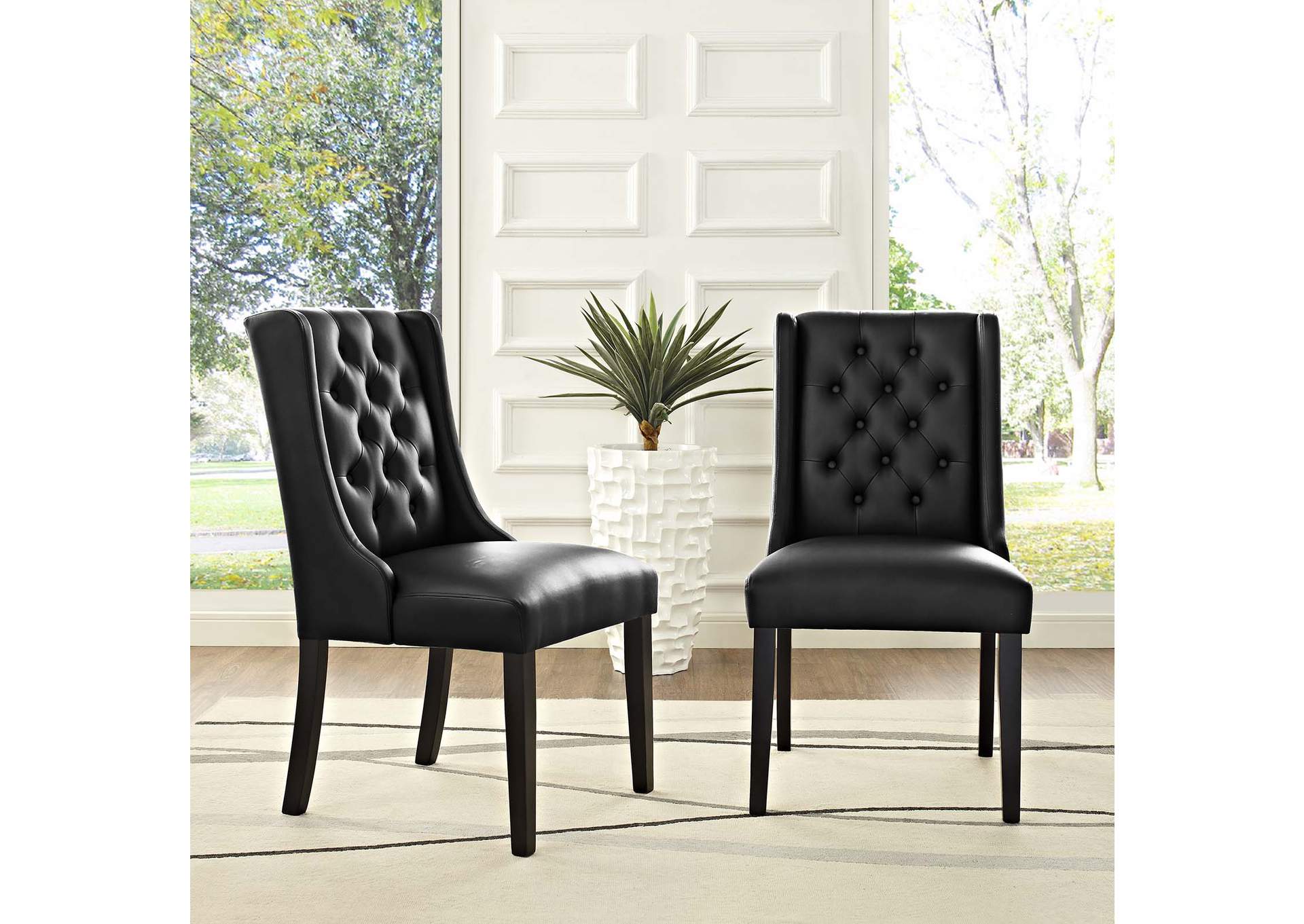 Black Baronet Dining Chair Vinyl [Set of 2],Modway