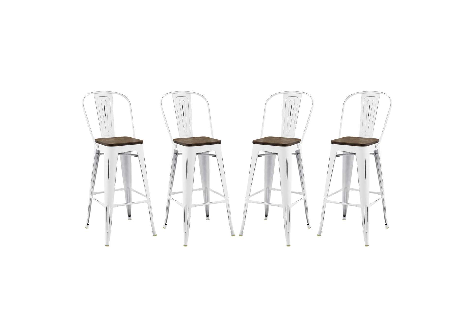 White Promenade Bar Stool Metal [Set of 4],Modway