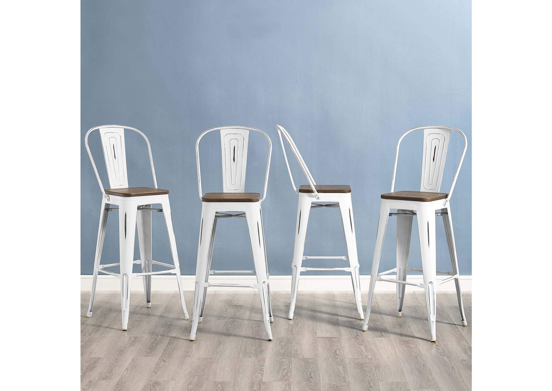White Promenade Bar Stool Metal [Set of 4],Modway