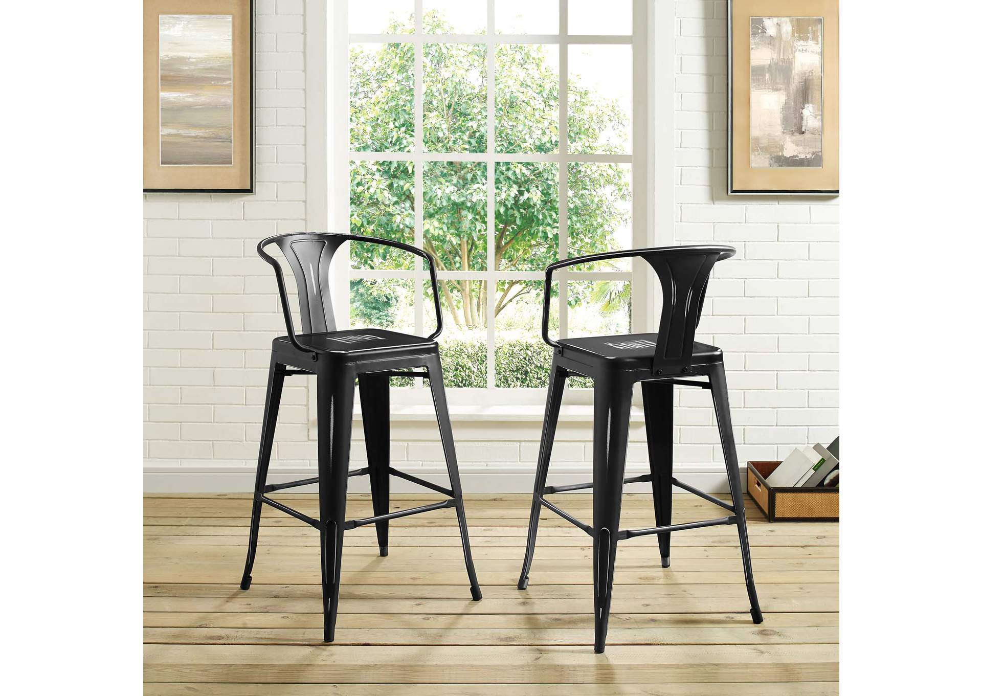 Black Promenade Bar Stool [Set of 2],Modway