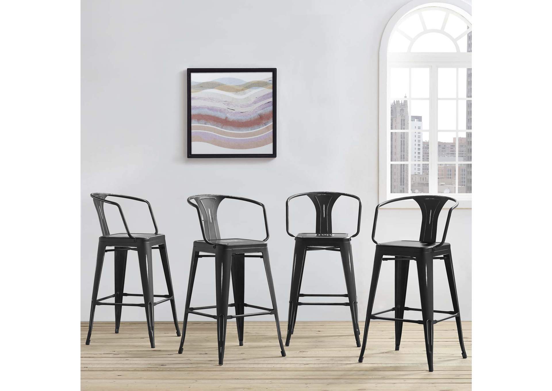 Black Promenade Bar Stool [Set of 4],Modway