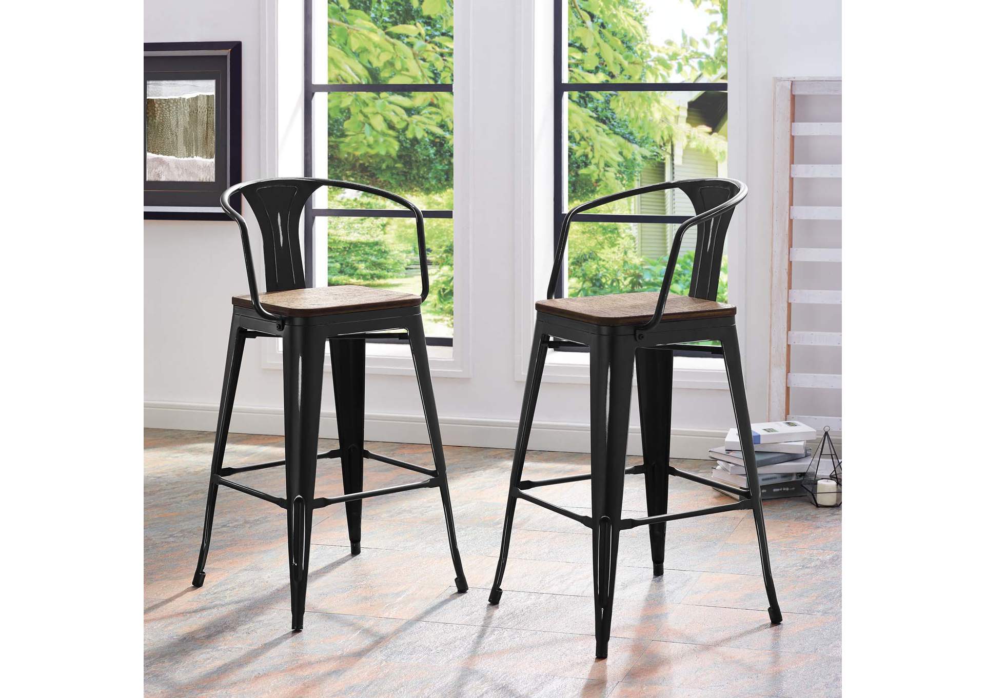 Black Promenade Bar Stool [Set of 2],Modway