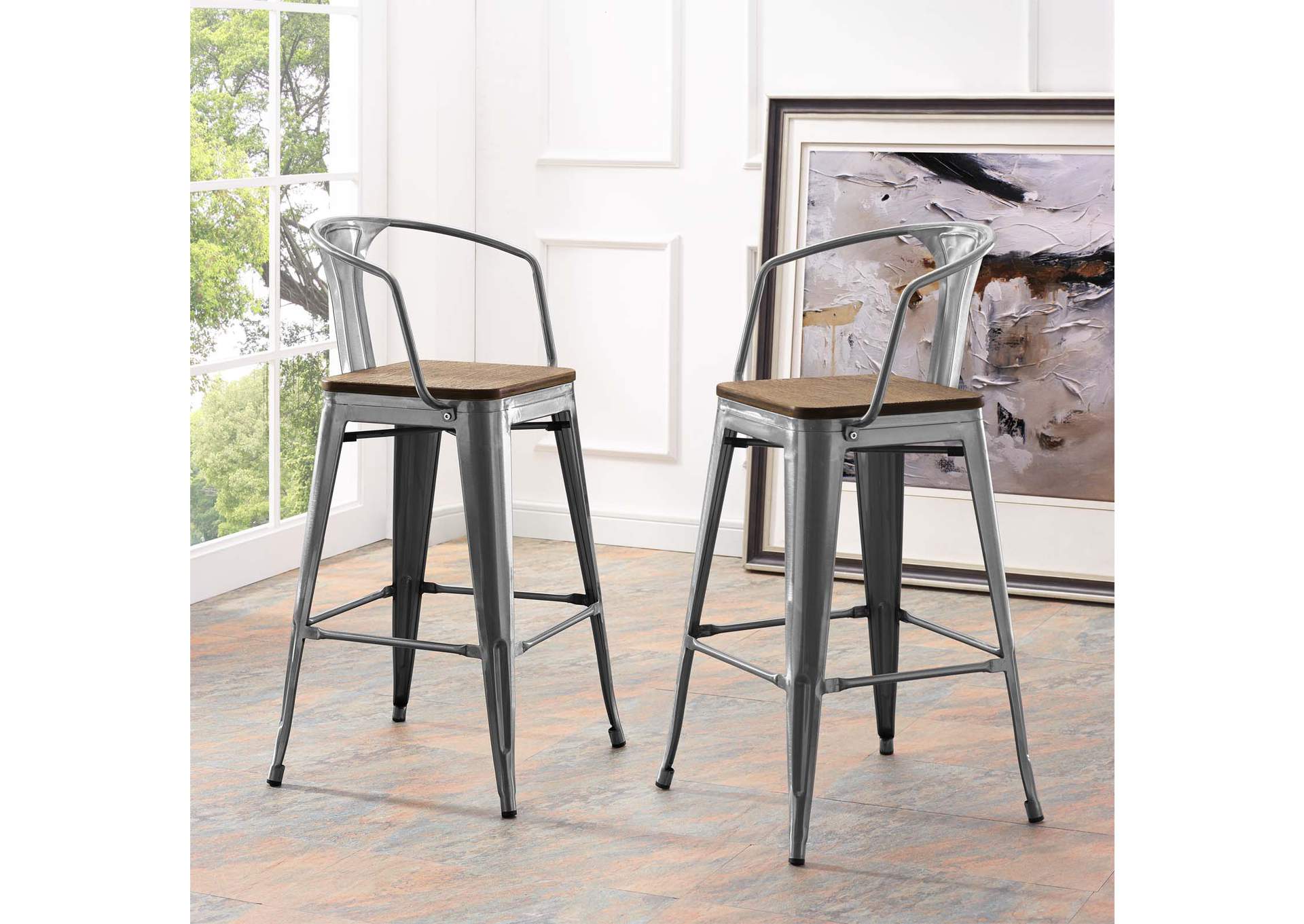 Gunmetal Promenade Bar Stool [Set of 2],Modway
