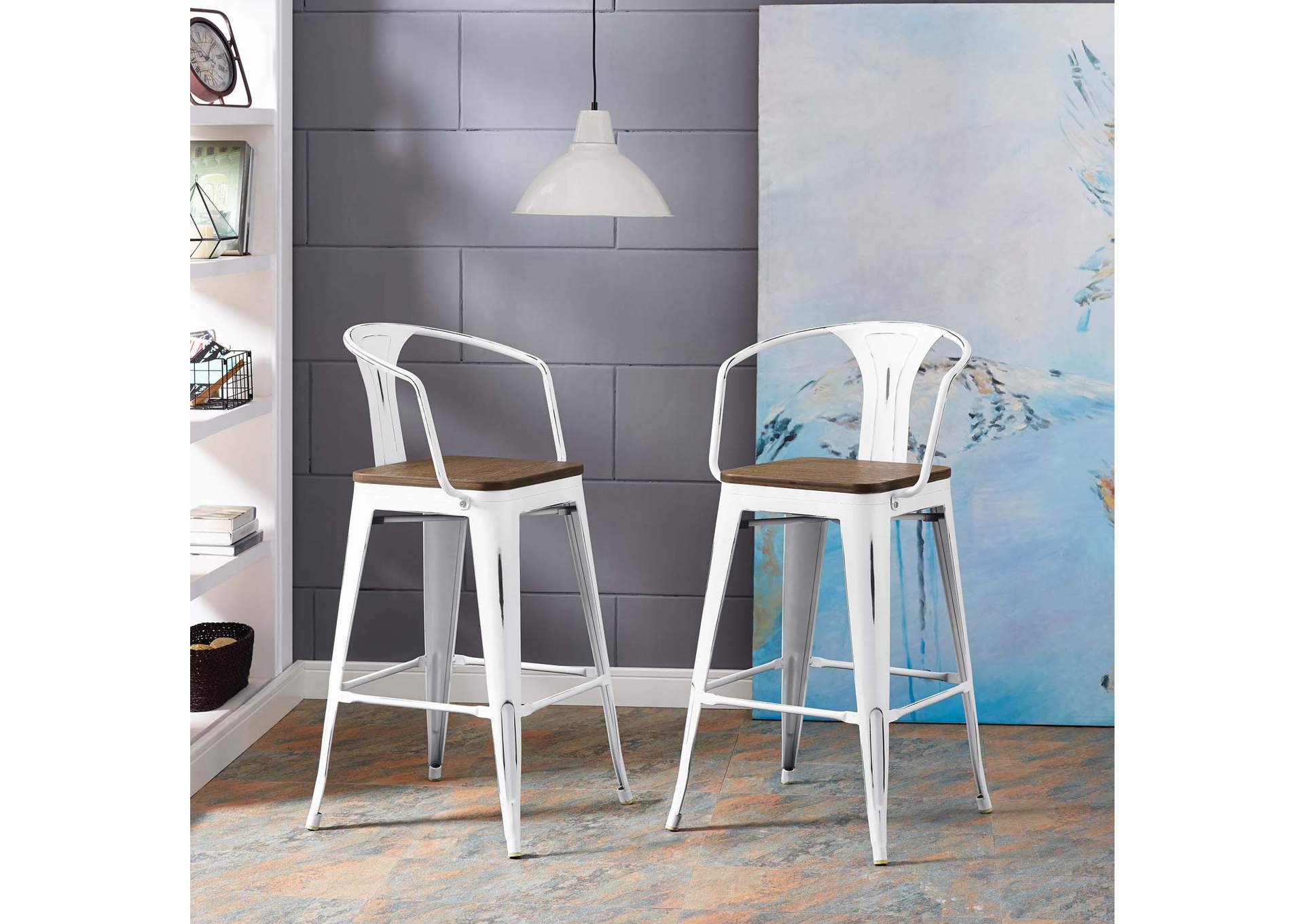 White Promenade Bar Stool [Set of 2],Modway