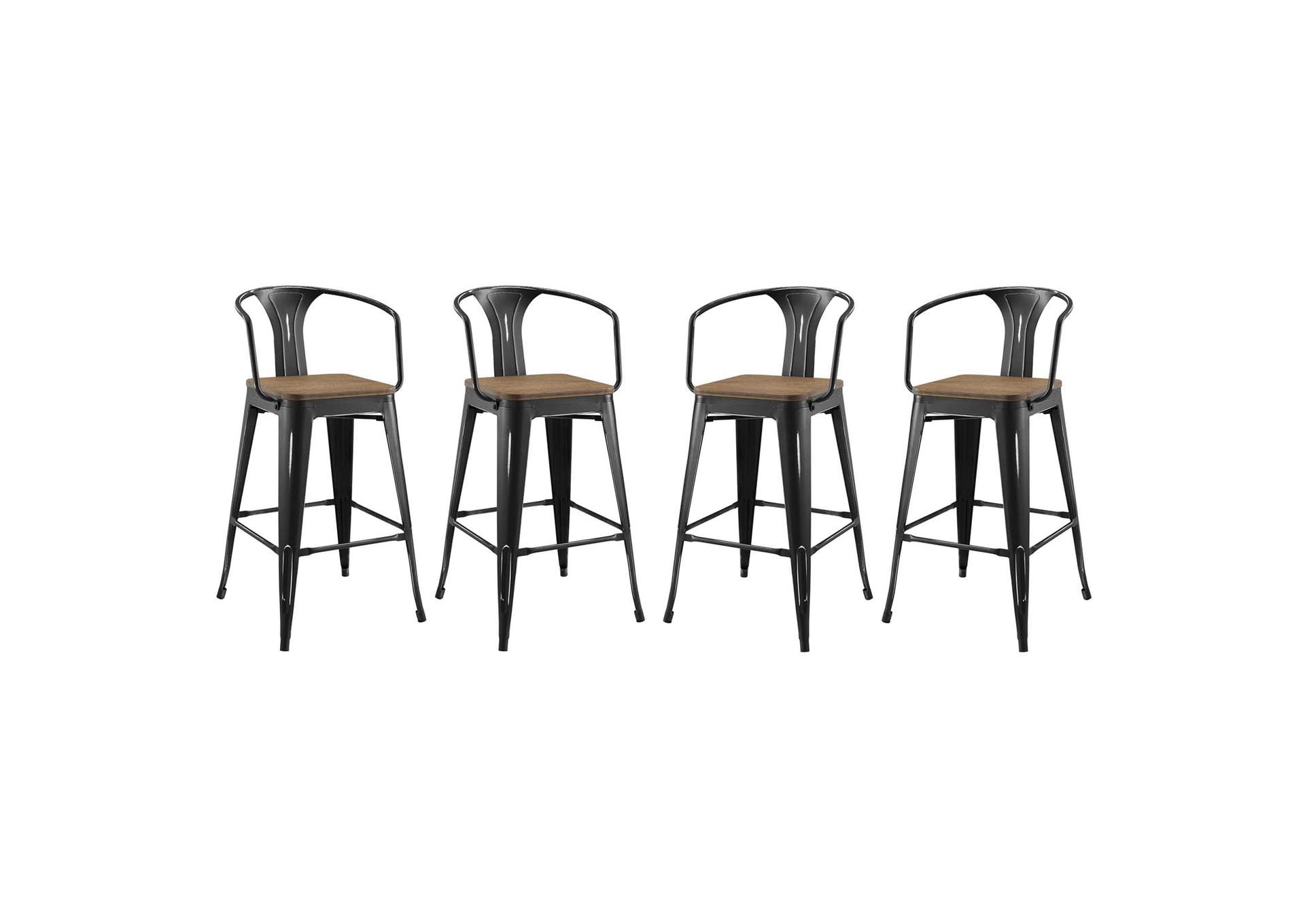 Black Promenade Bar Stool [Set of 4],Modway