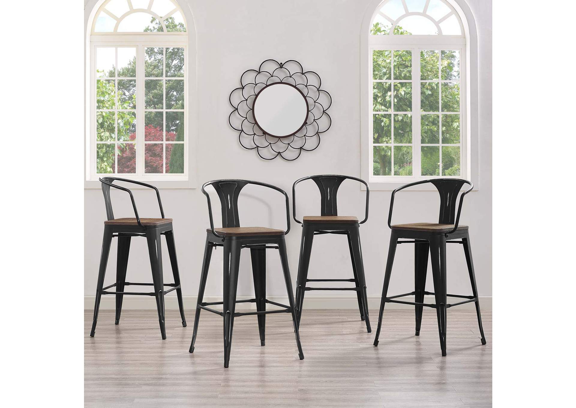 Black Promenade Bar Stool [Set of 4],Modway