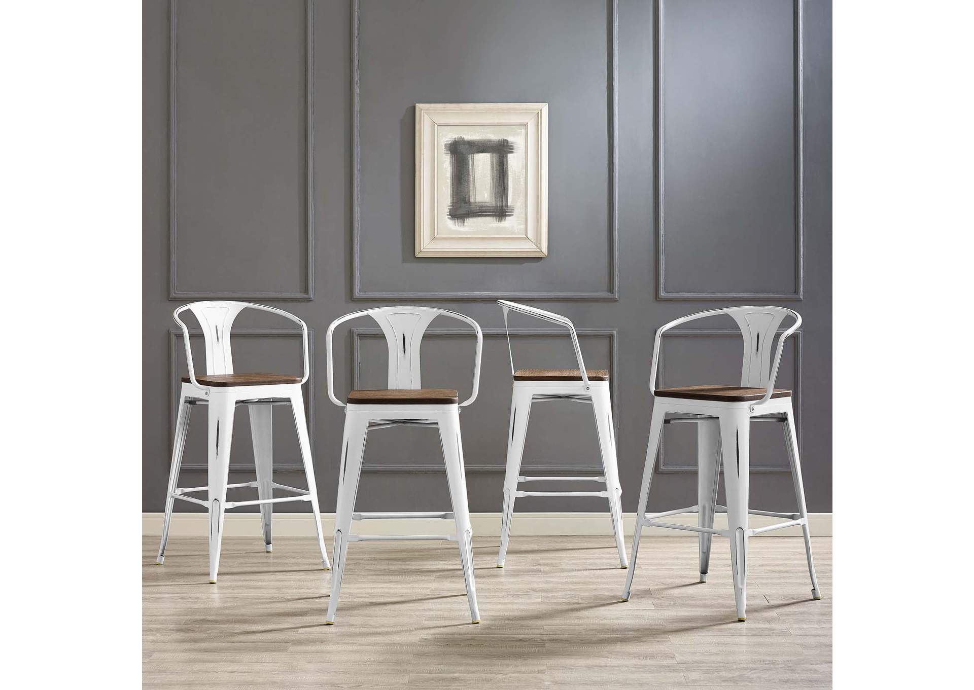 White Promenade Bar Stool [Set of 4],Modway