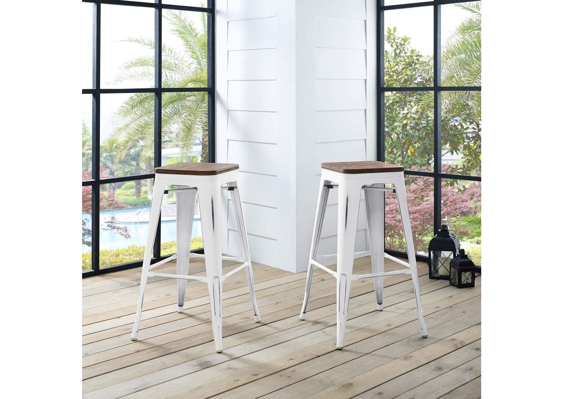 White Promenade Bar Stool [Set of 2],Modway