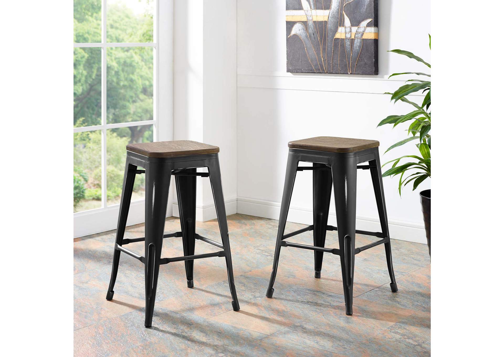 Black Promenade Counter Stool [Set of 2],Modway