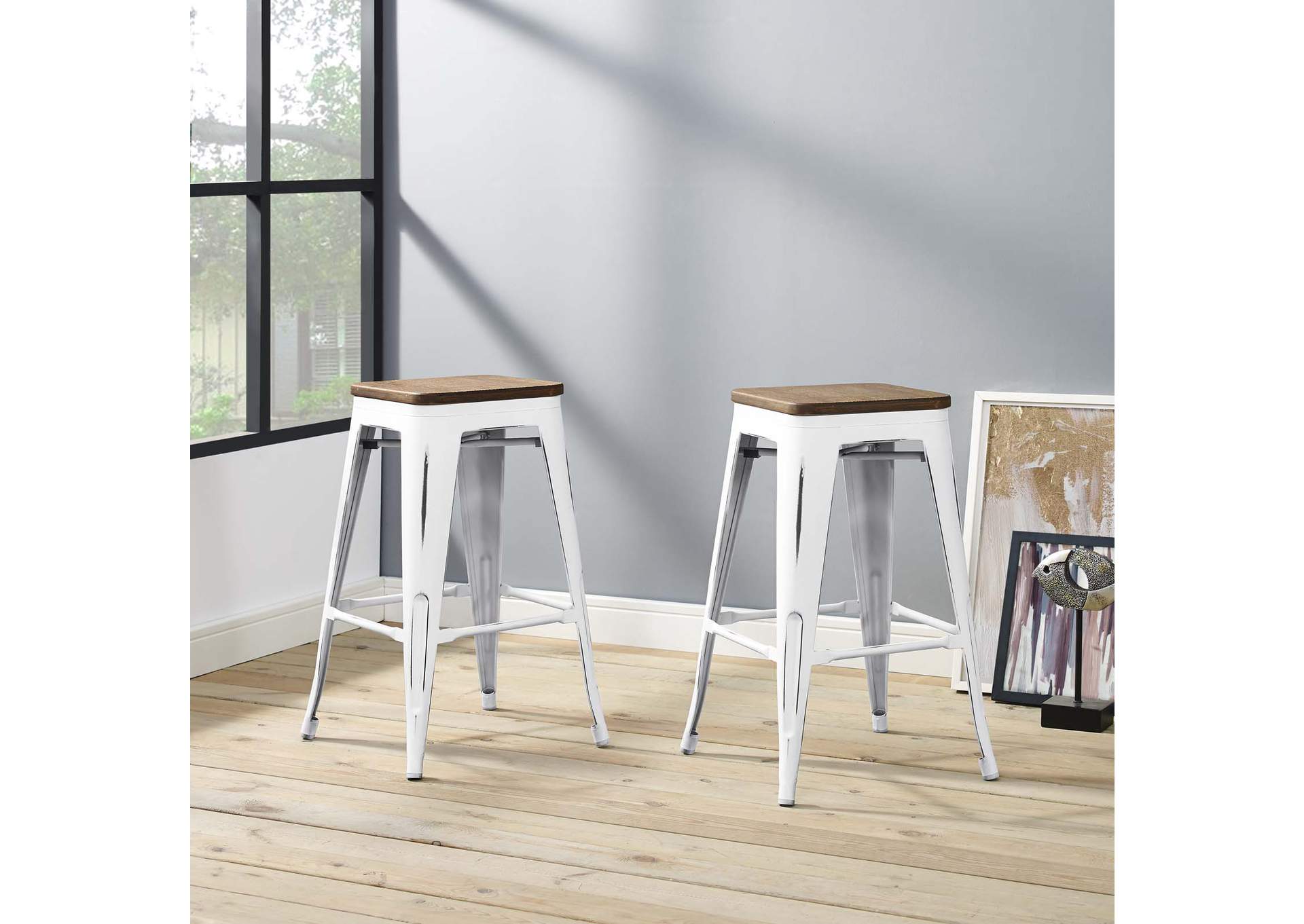 White Promenade Counter Stool [Set of 2],Modway
