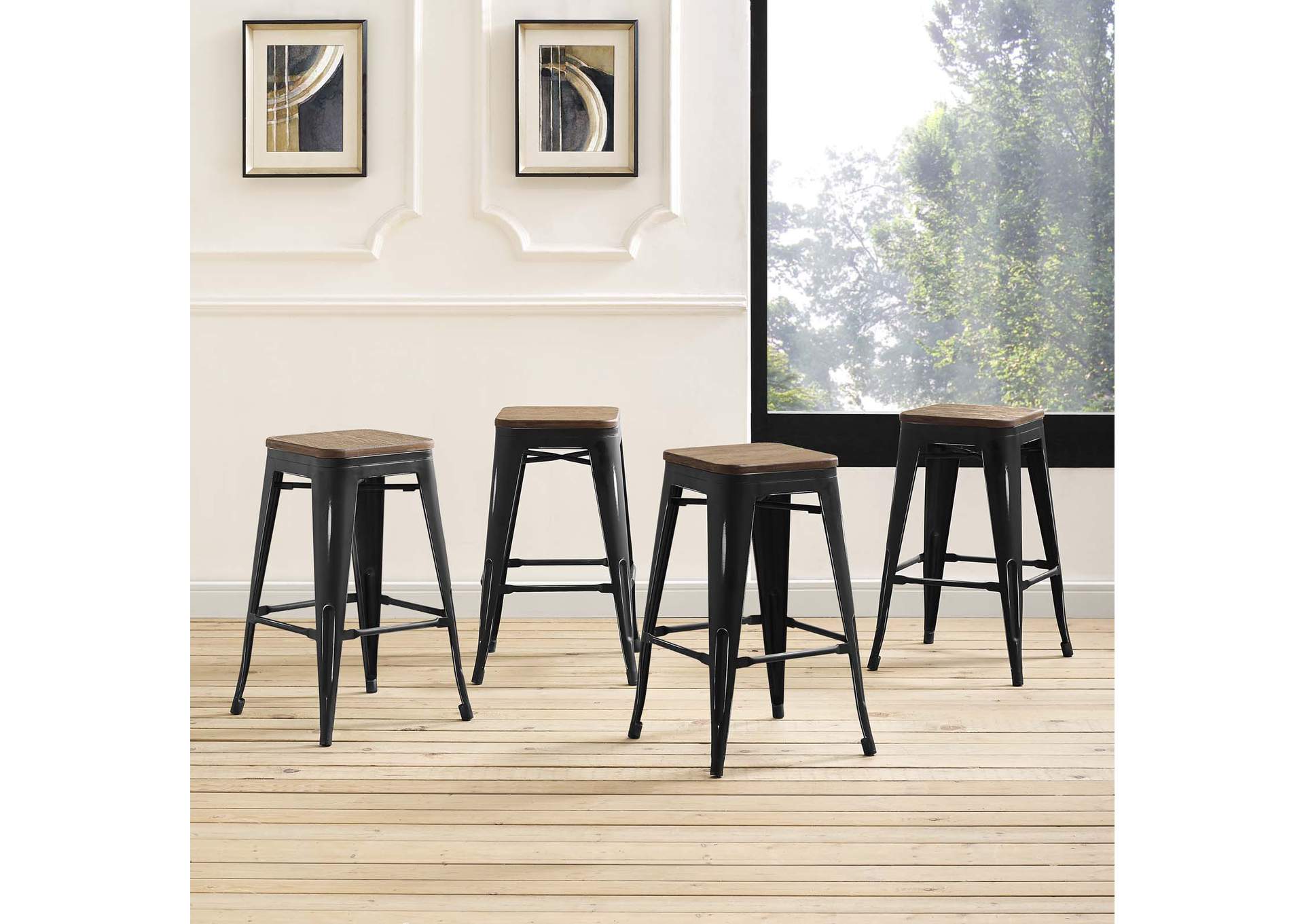 Black Promenade Counter Stool [Set of 4],Modway