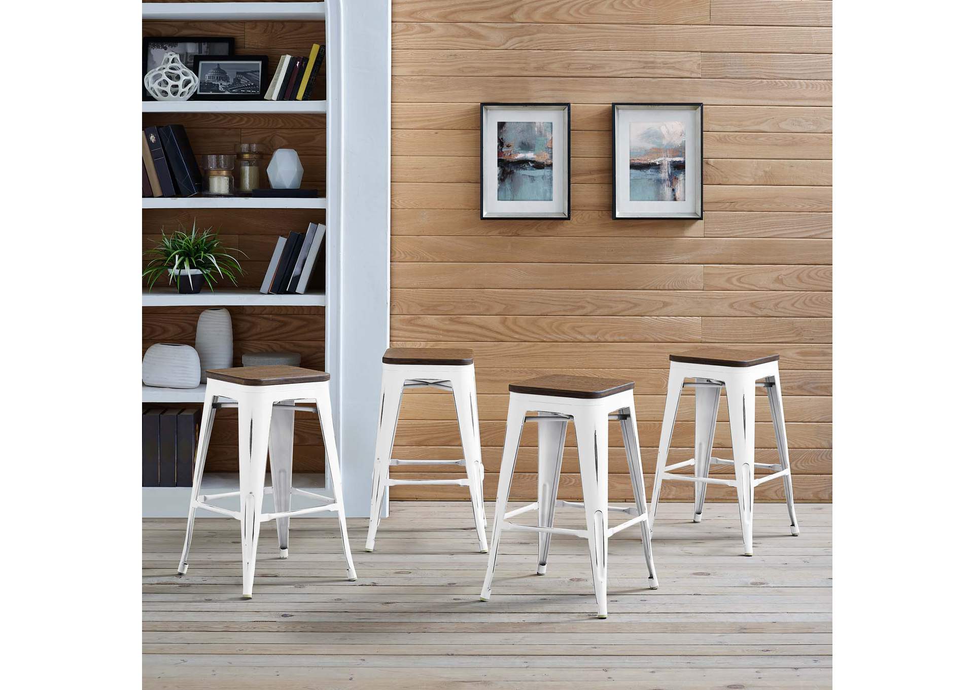 White Promenade Counter Stool [Set of 4],Modway