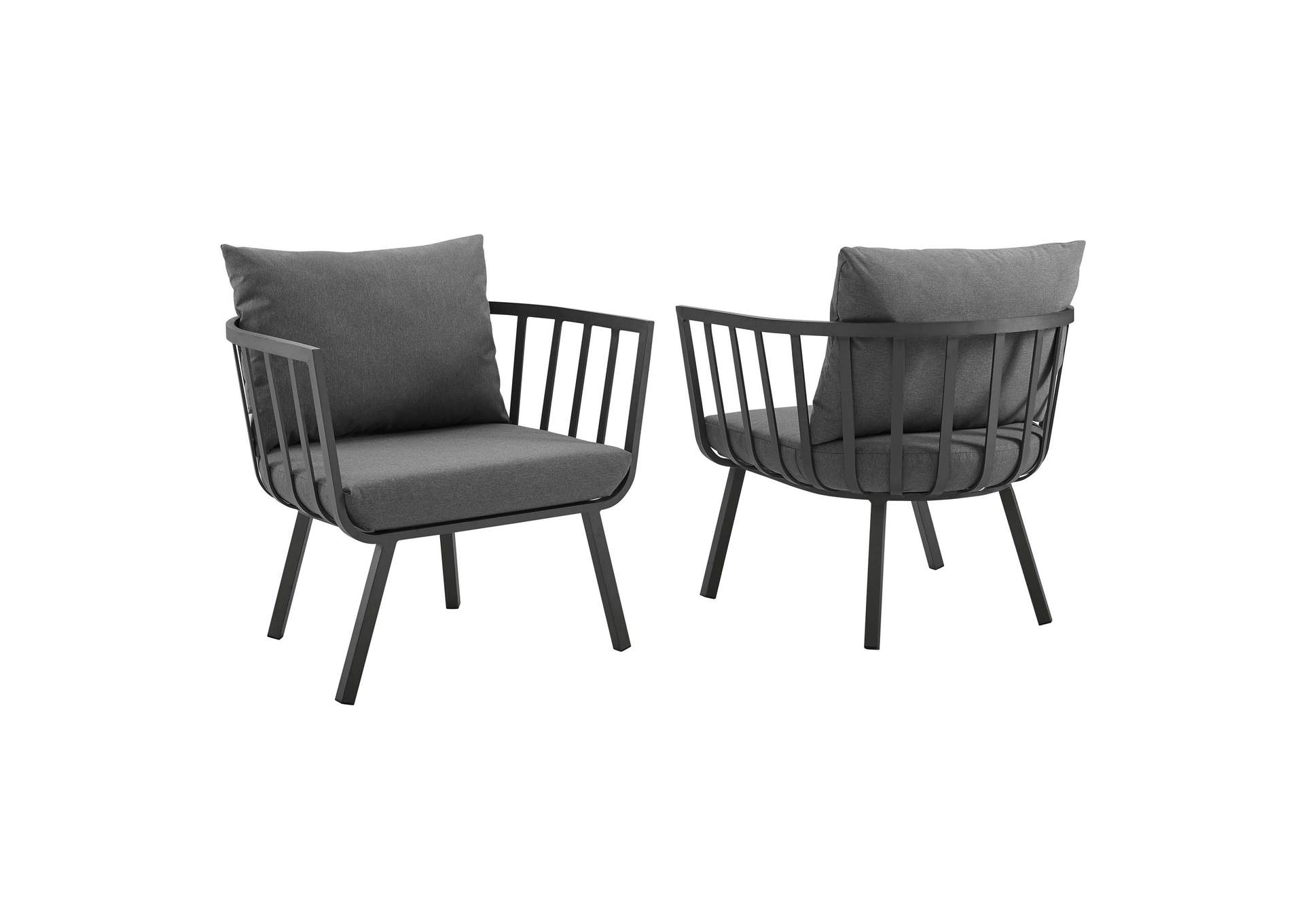 Gray Charcoal Riverside Outdoor Patio Aluminum Armchair [Set of 2],Modway