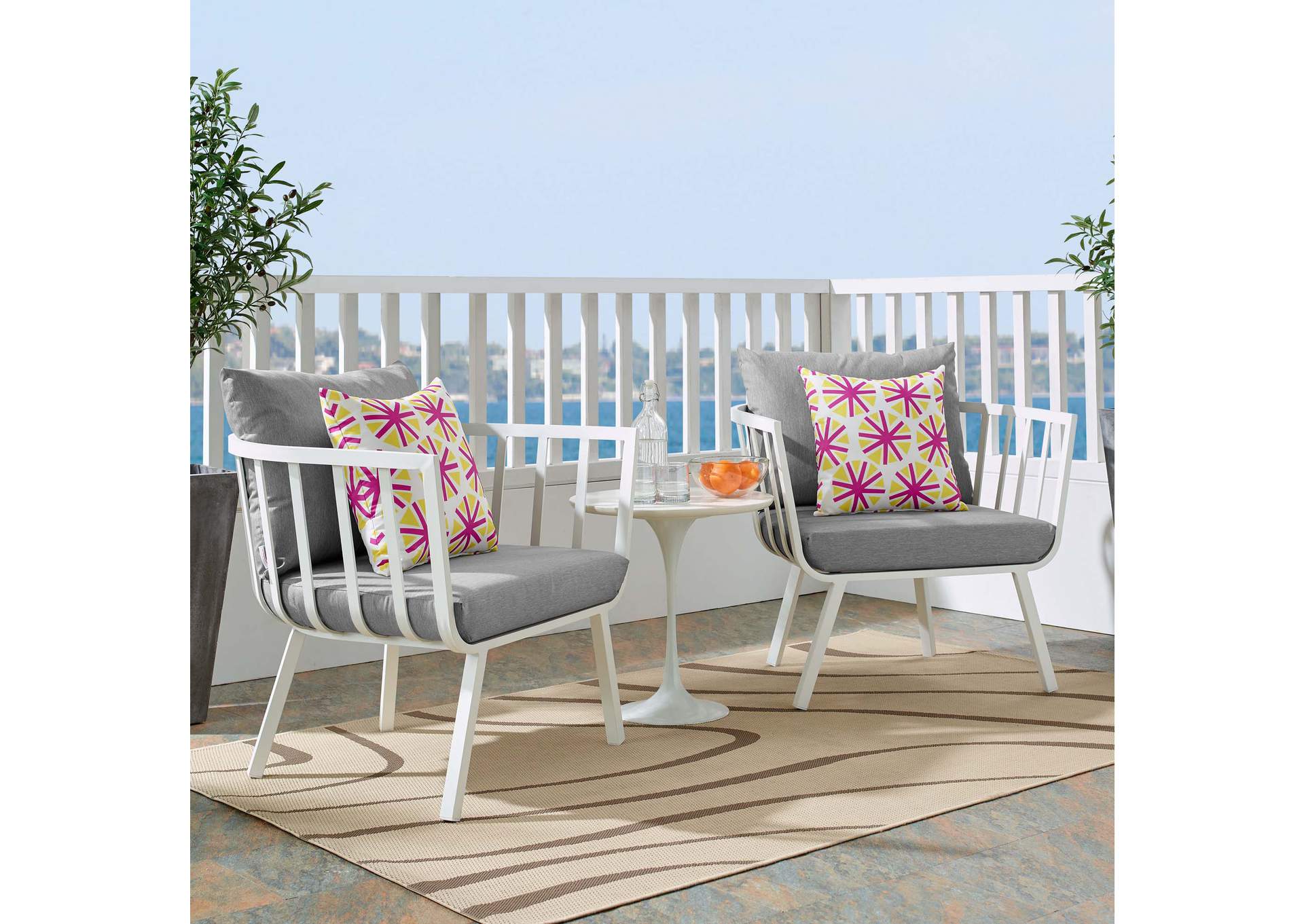 White Gray Riverside Outdoor Patio Aluminum Armchair [Set of 2],Modway