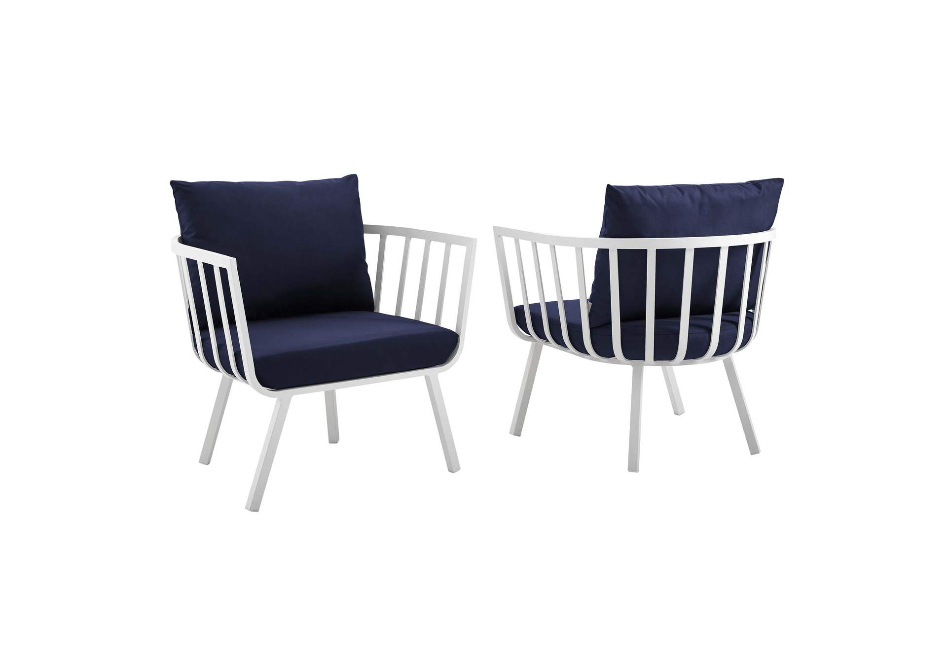 White Navy Riverside Outdoor Patio Aluminum Armchair [Set of 2],Modway