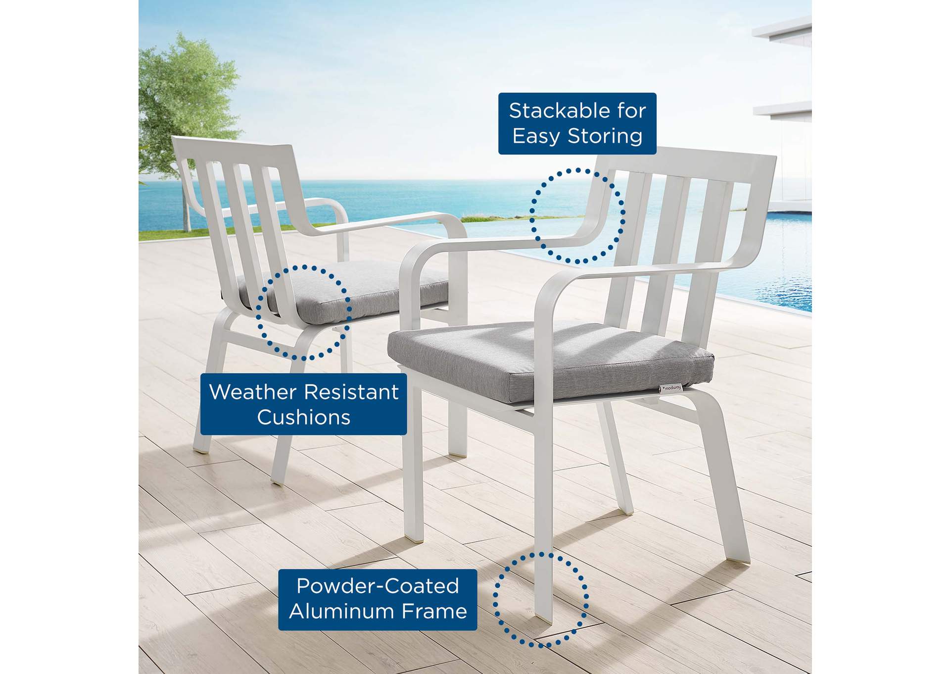 White Gray Baxley Outdoor Patio Aluminum Armchair [Set of 2],Modway