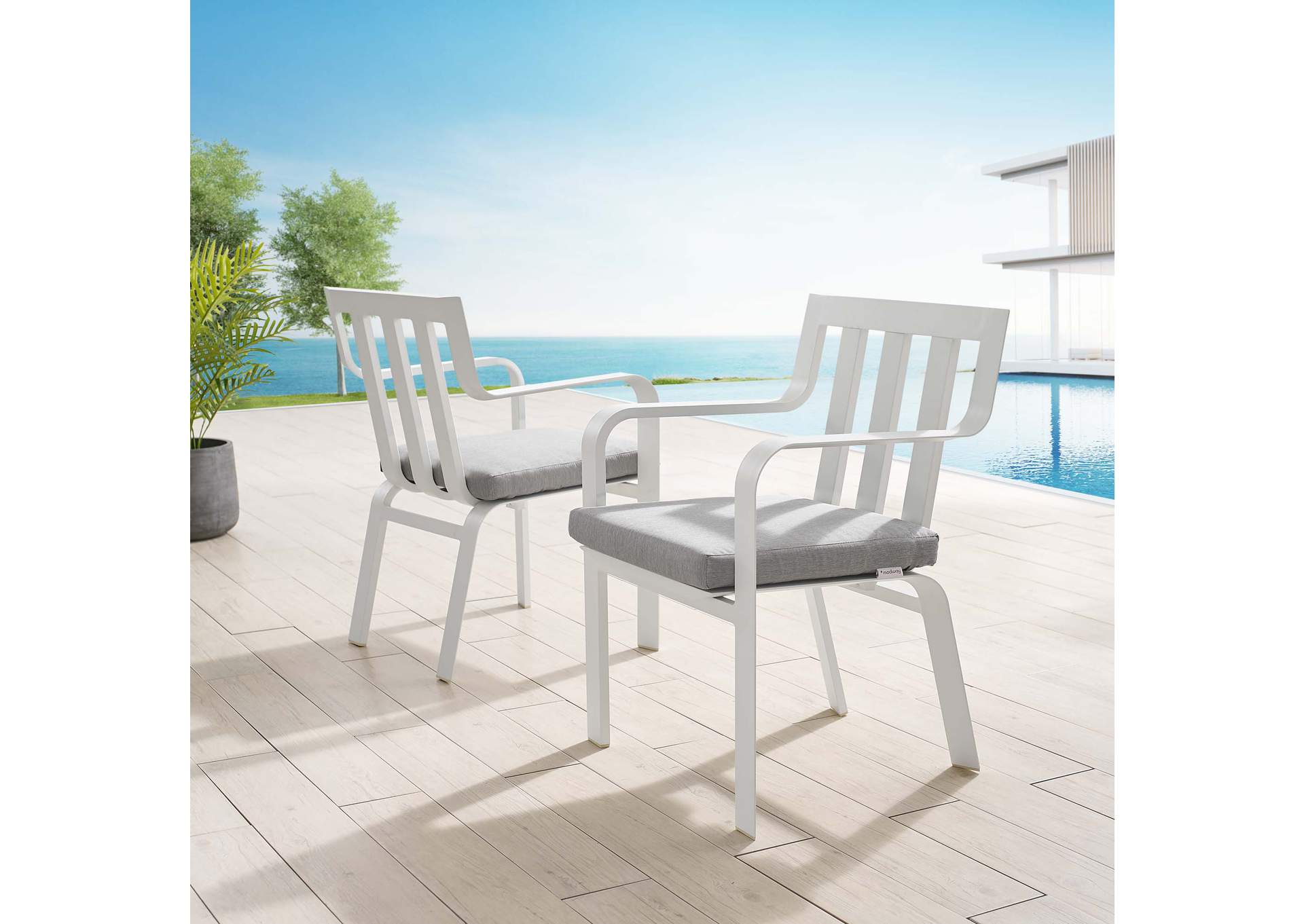 White Gray Baxley Outdoor Patio Aluminum Armchair [Set of 2],Modway