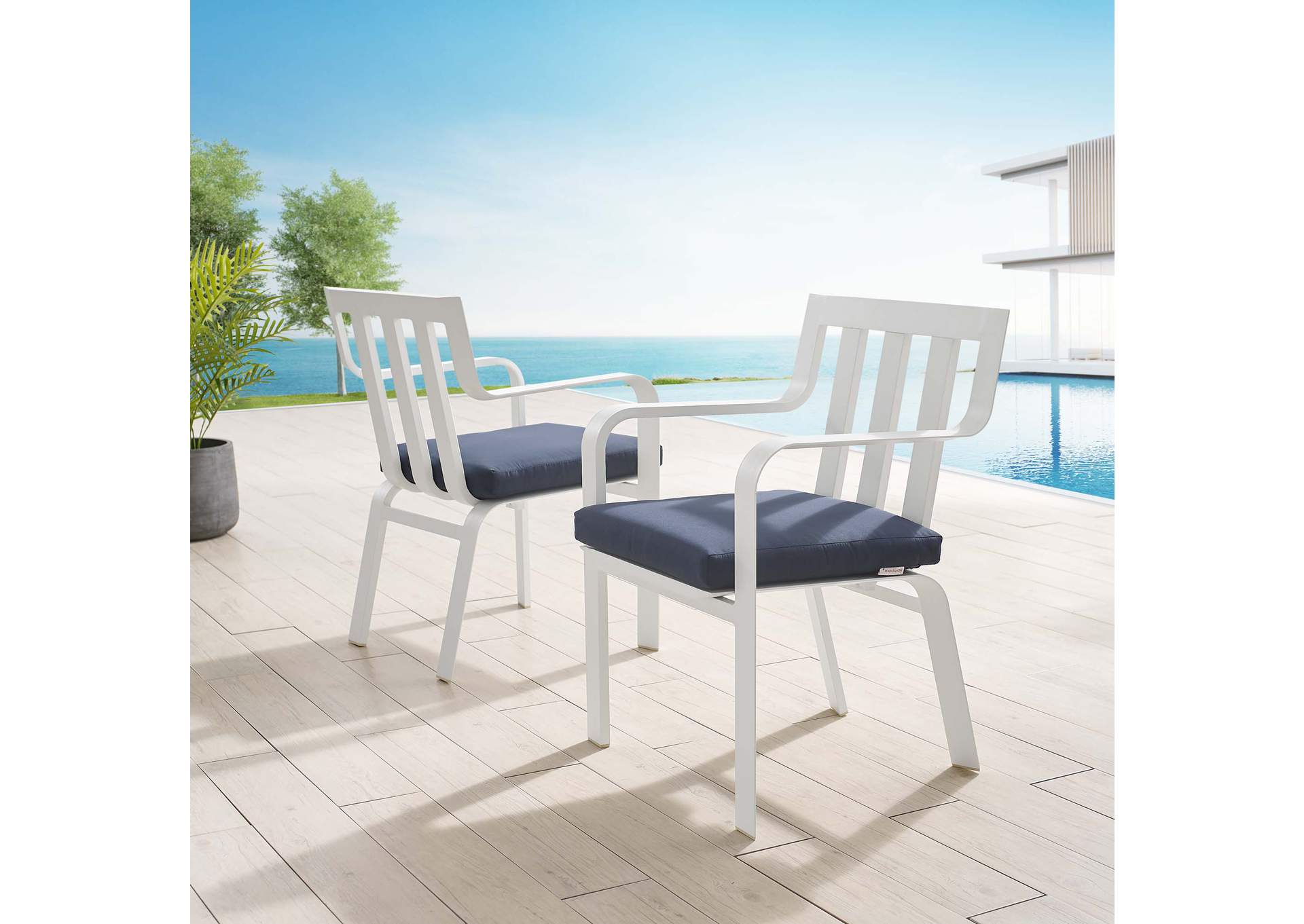 White Navy Baxley Outdoor Patio Aluminum Armchair [Set of 2],Modway