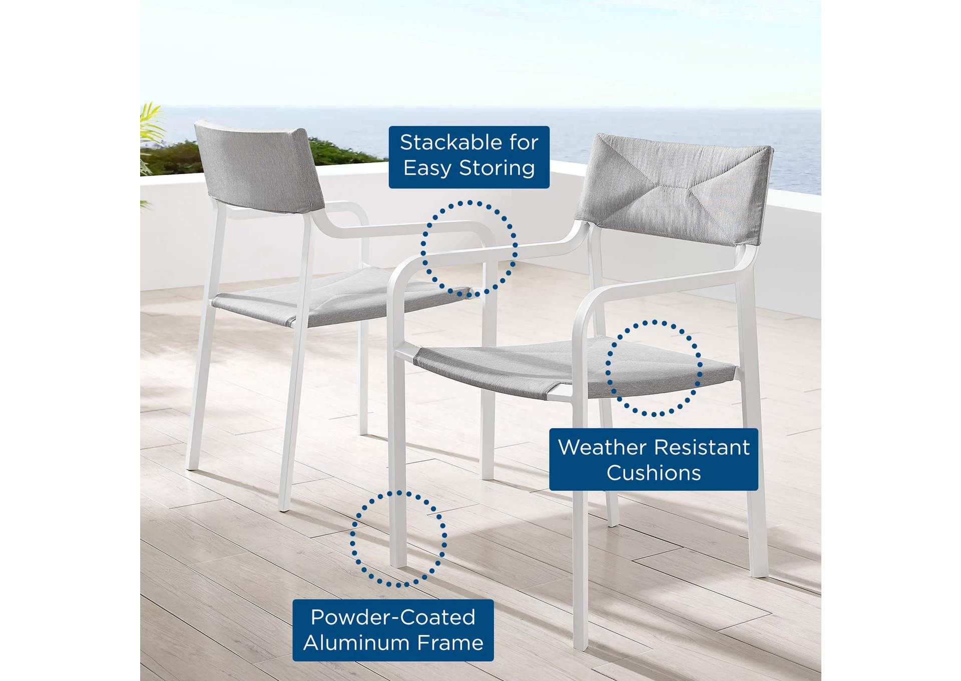 White Gray Raleigh Outdoor Patio Aluminum Armchair [Set of 2],Modway