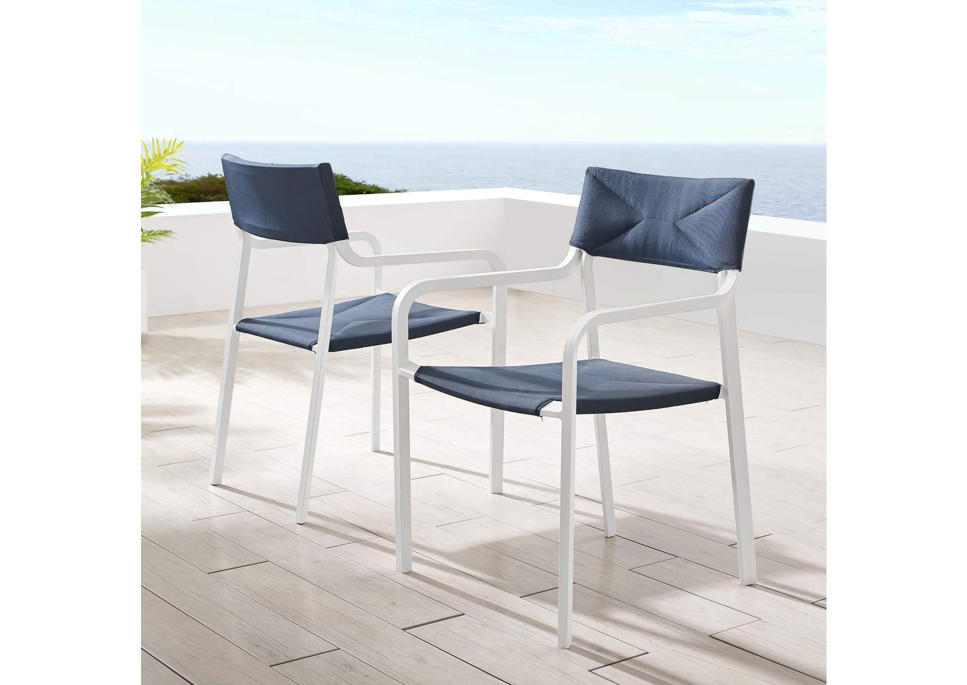 White Navy Raleigh Outdoor Patio Aluminum Armchair [Set of 2],Modway