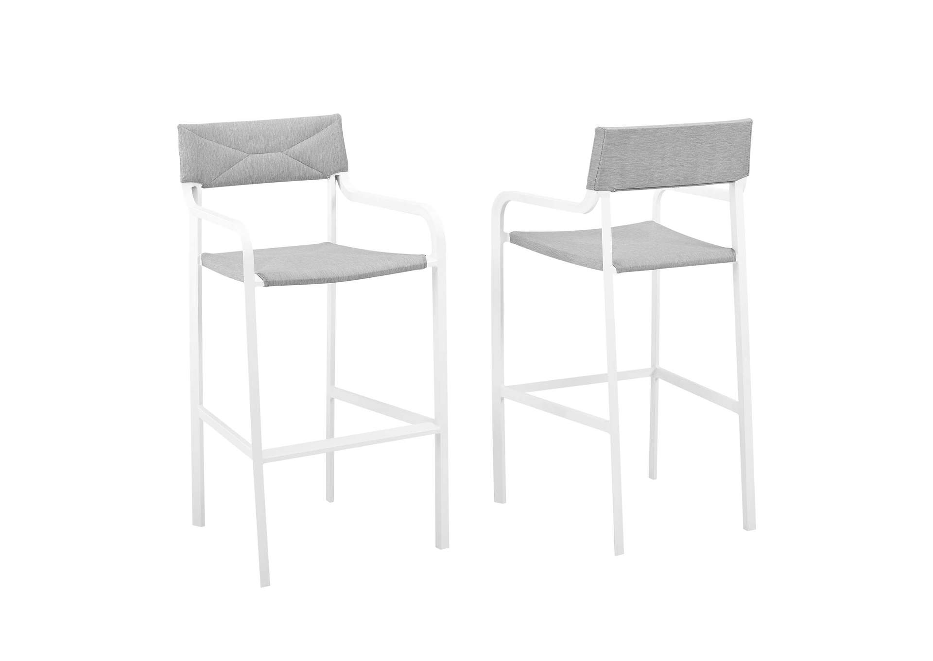 Raleigh White Gray Outdoor Patio Aluminum Bar Stool [Set of 2],Modway