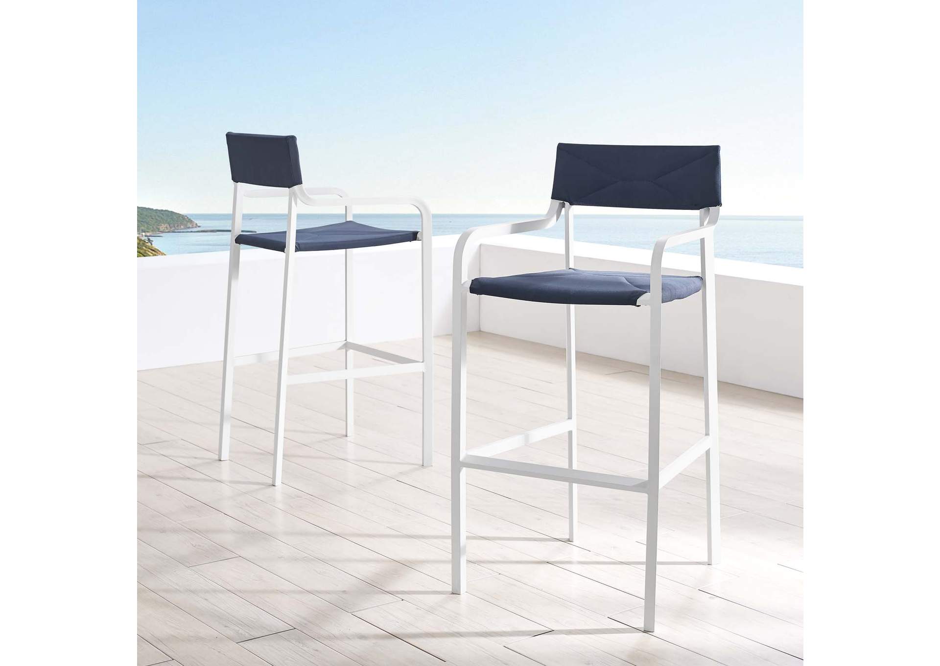 White Navy Raleigh Outdoor Patio Aluminum Bar Stool [Set of 2],Modway