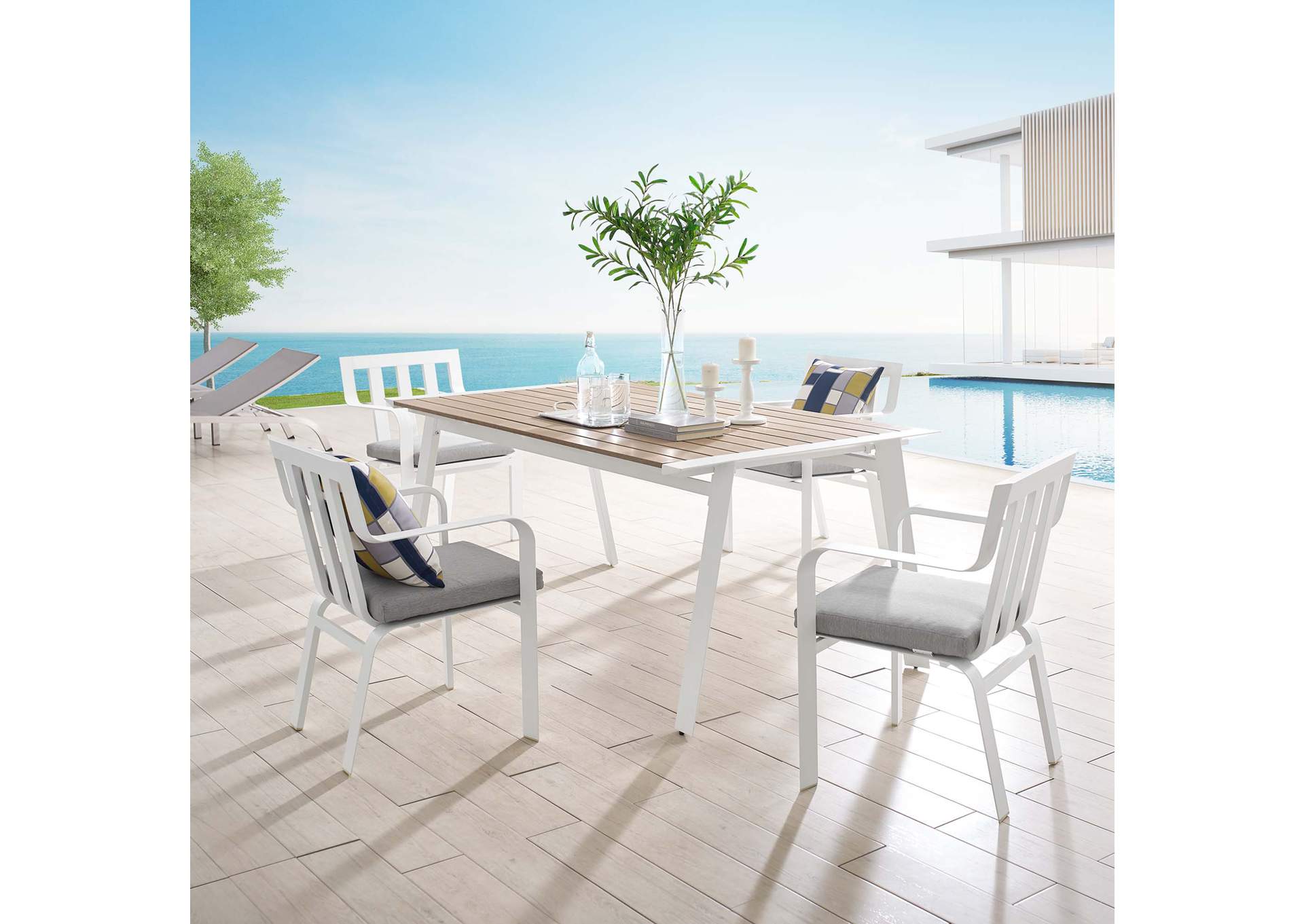 White Gray Baxley 5 Piece Outdoor Patio Aluminum Dining Set,Modway