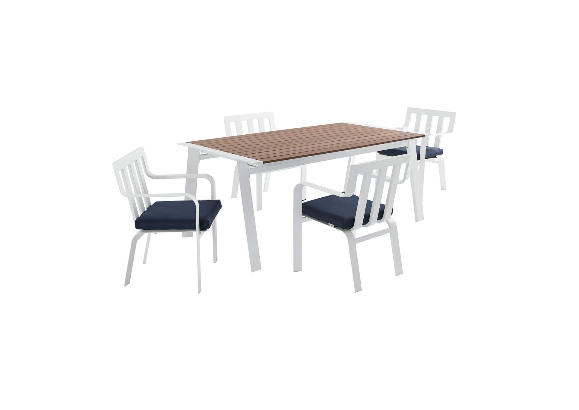 White Navy Baxley 5 Piece Outdoor Patio Aluminum Dining Set,Modway