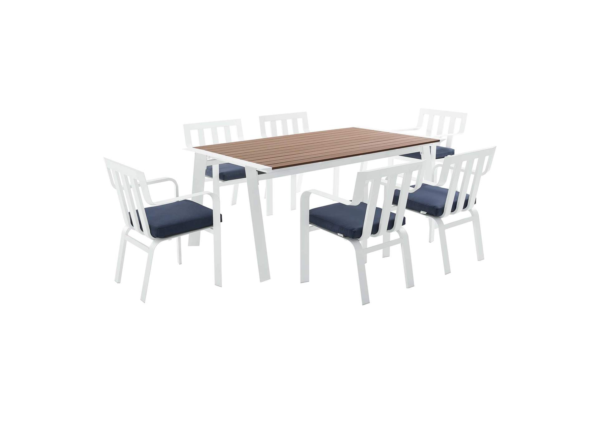 White Navy Baxley 7 Piece Outdoor Patio Aluminum Dining Set,Modway