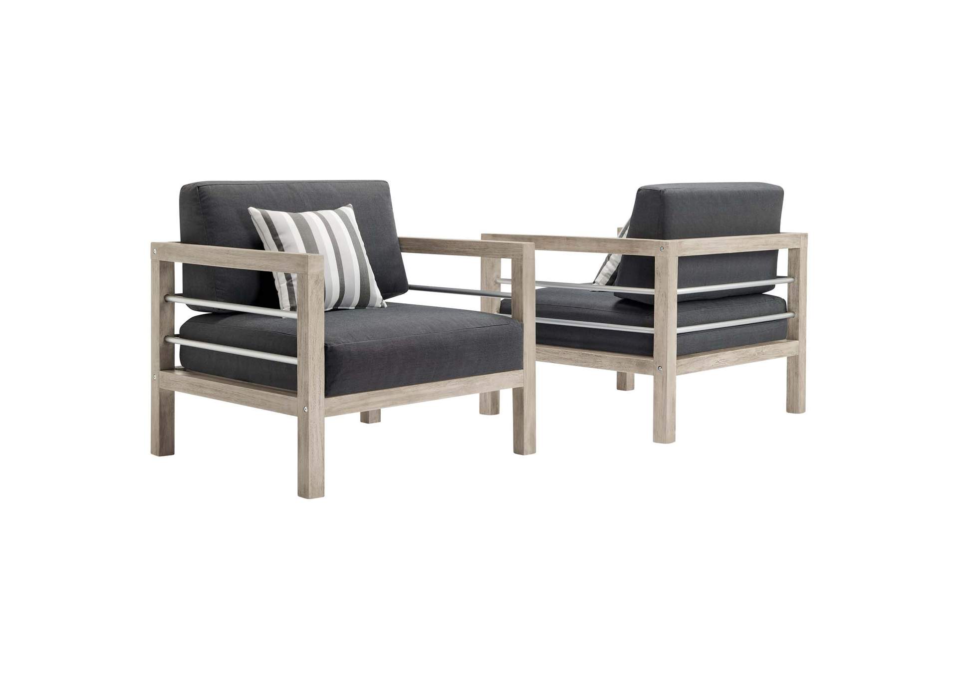 Light Gray Wiscasset Outdoor Patio Acacia Wood Armchair [Set of 2],Modway