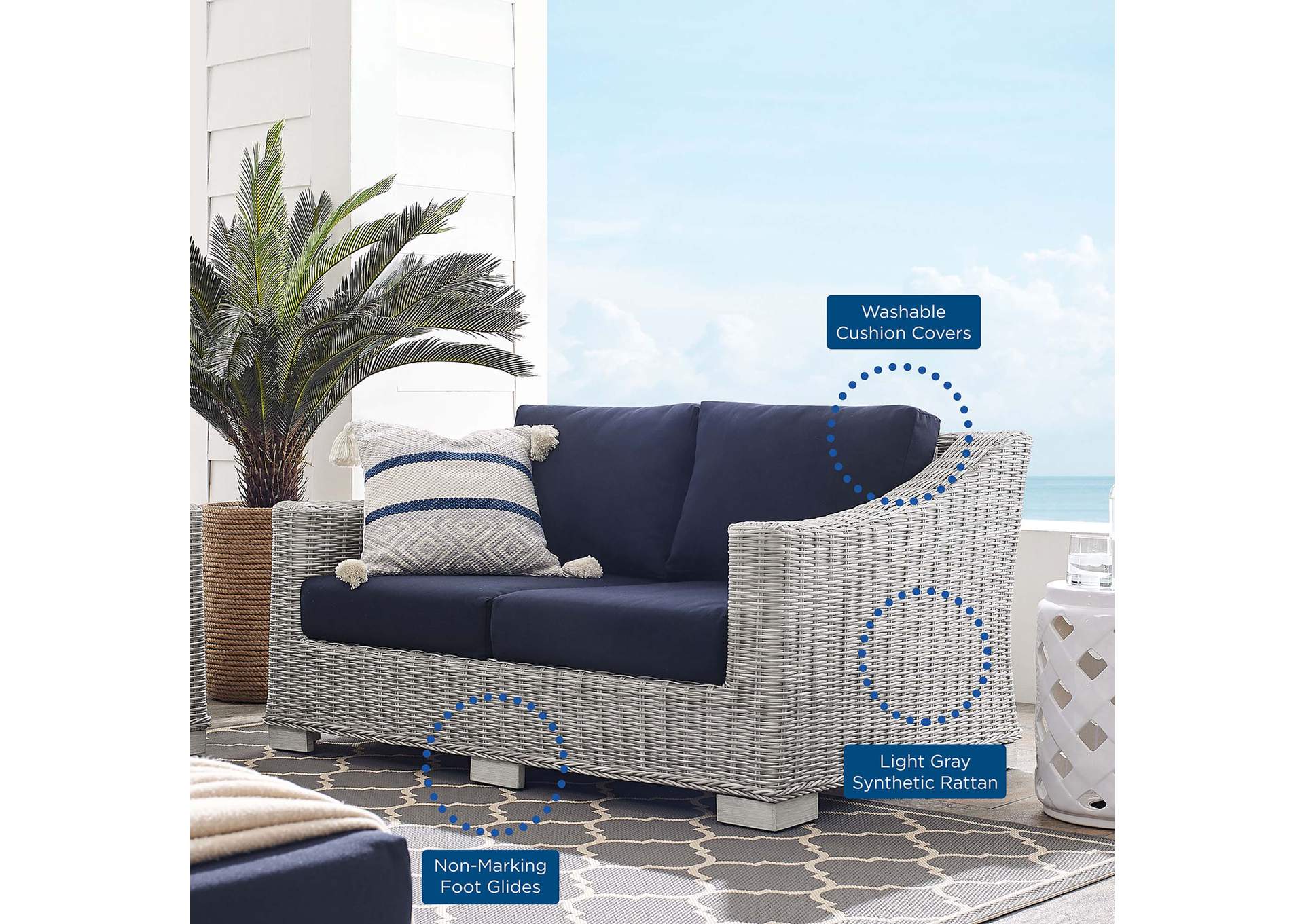 Light Gray Navy Conway Sunbrella,Modway