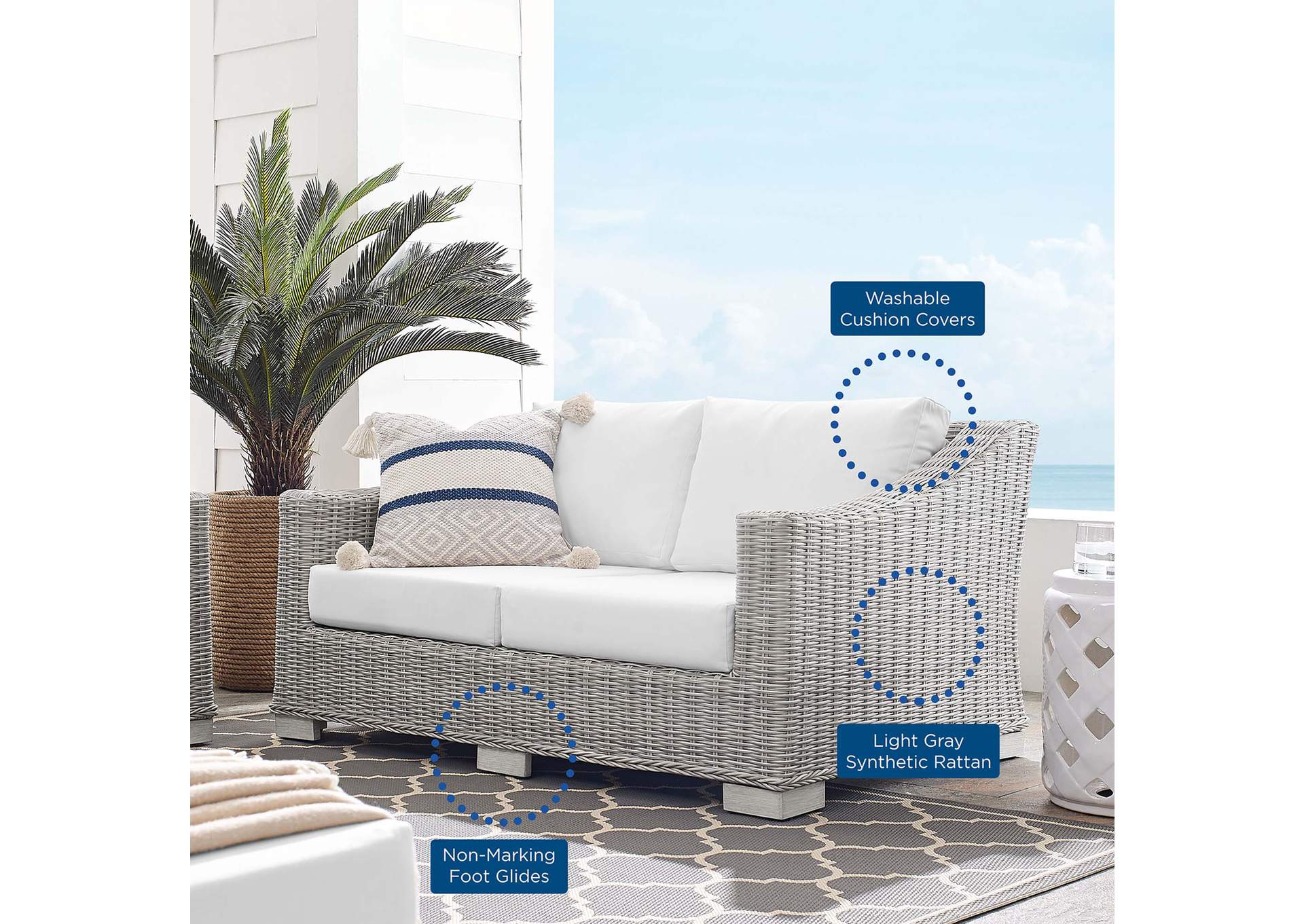 Light Gray White Conway Sunbrella,Modway