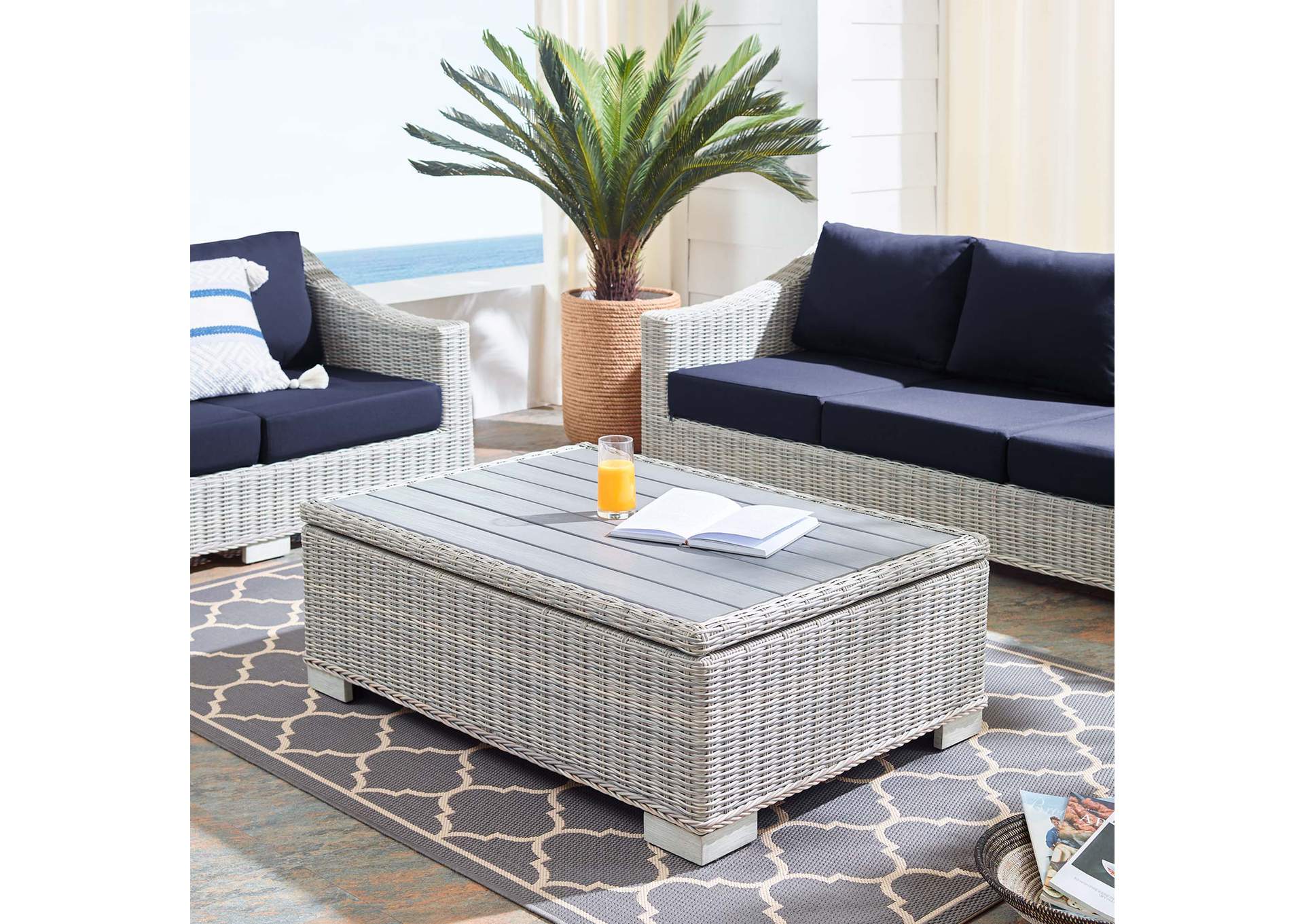 Light Gray Conway 45" Outdoor Patio Wicker Rattan Coffee Table,Modway