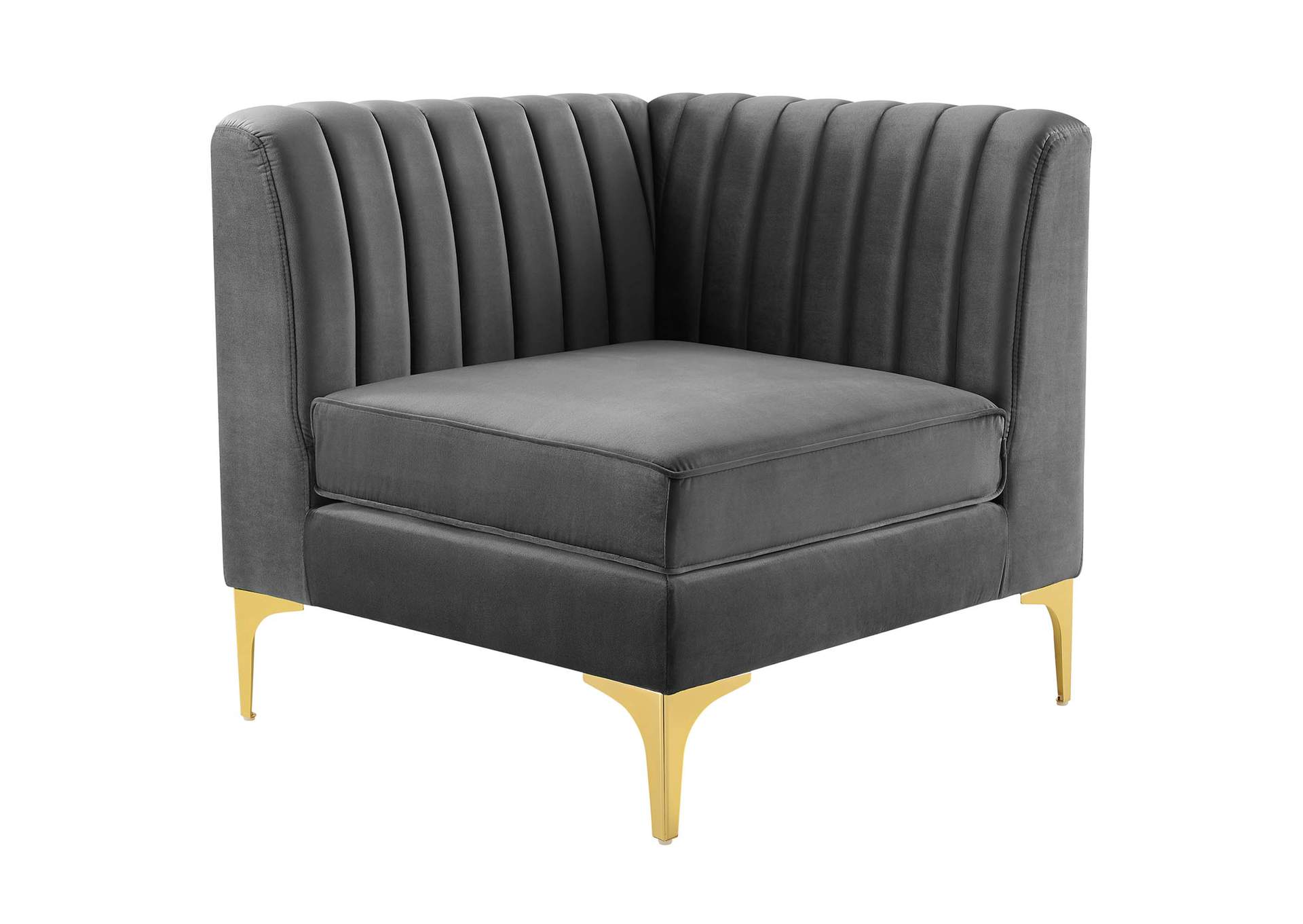 Gray Triumph Channel Tufted Performance Velvet Sectional Sofa Corner Chair,Modway