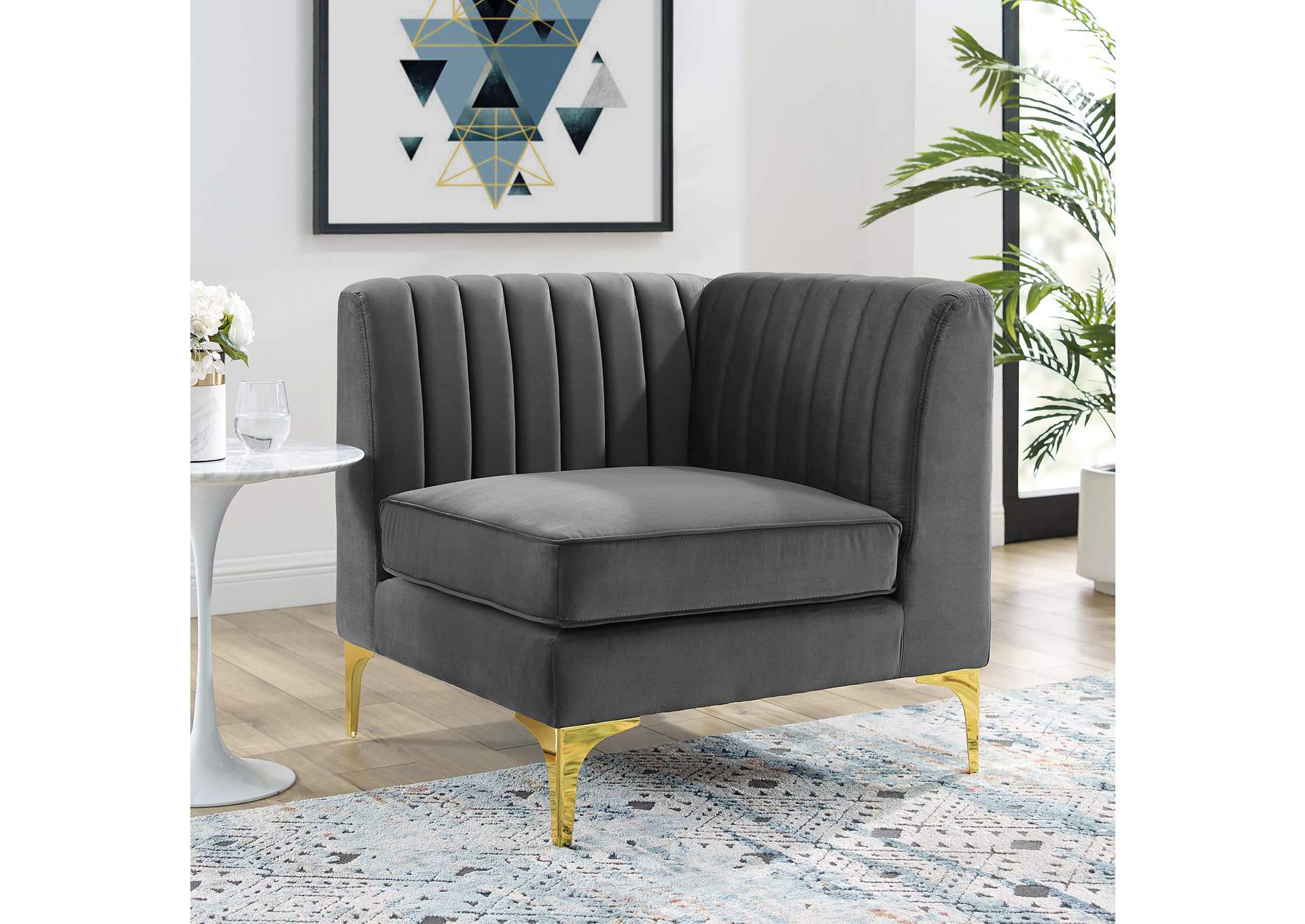 Gray Triumph Channel Tufted Performance Velvet Sectional Sofa Corner Chair,Modway