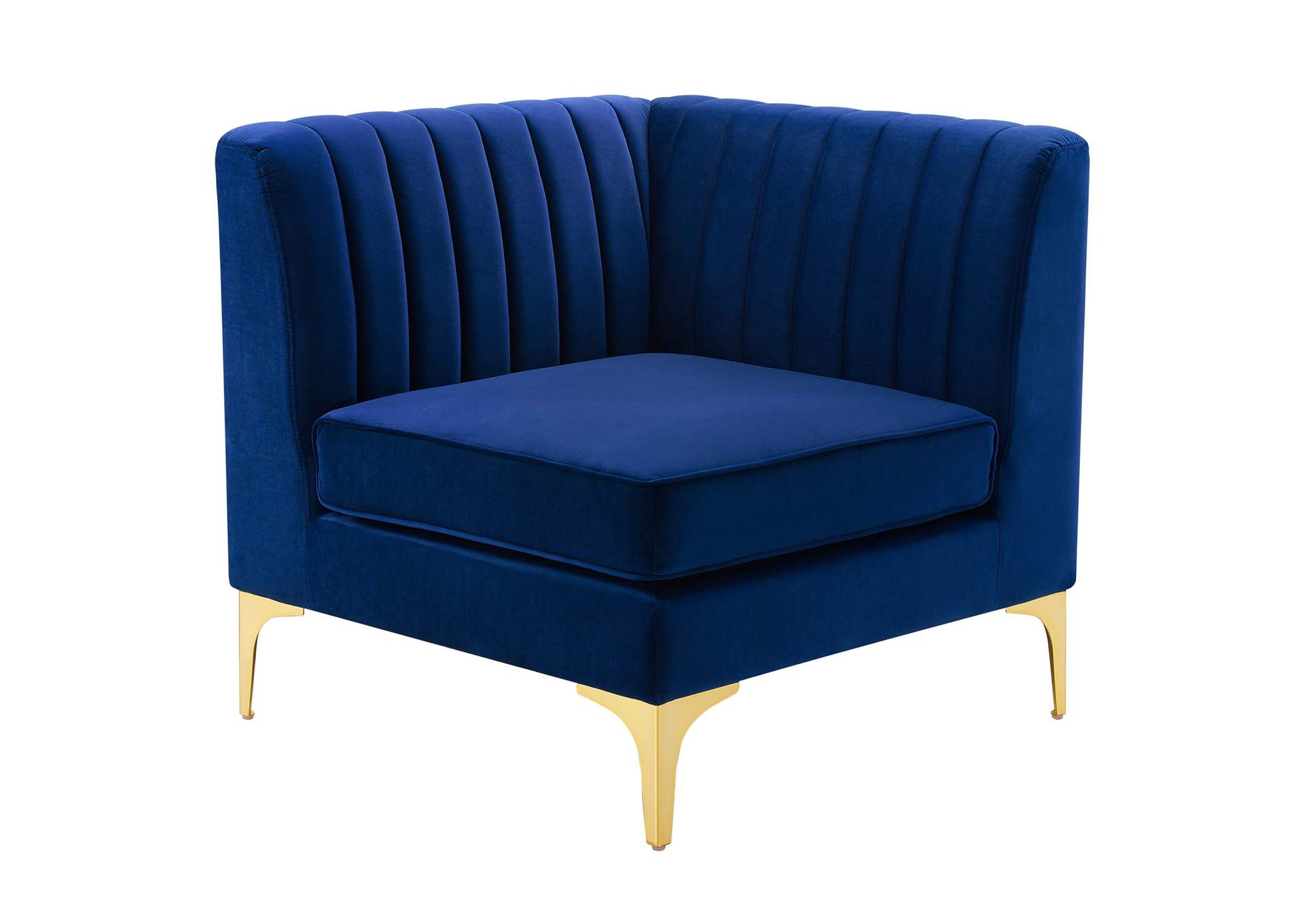 Navy Triumph Channel Tufted Performance Velvet Sectional Sofa Corner Chair,Modway