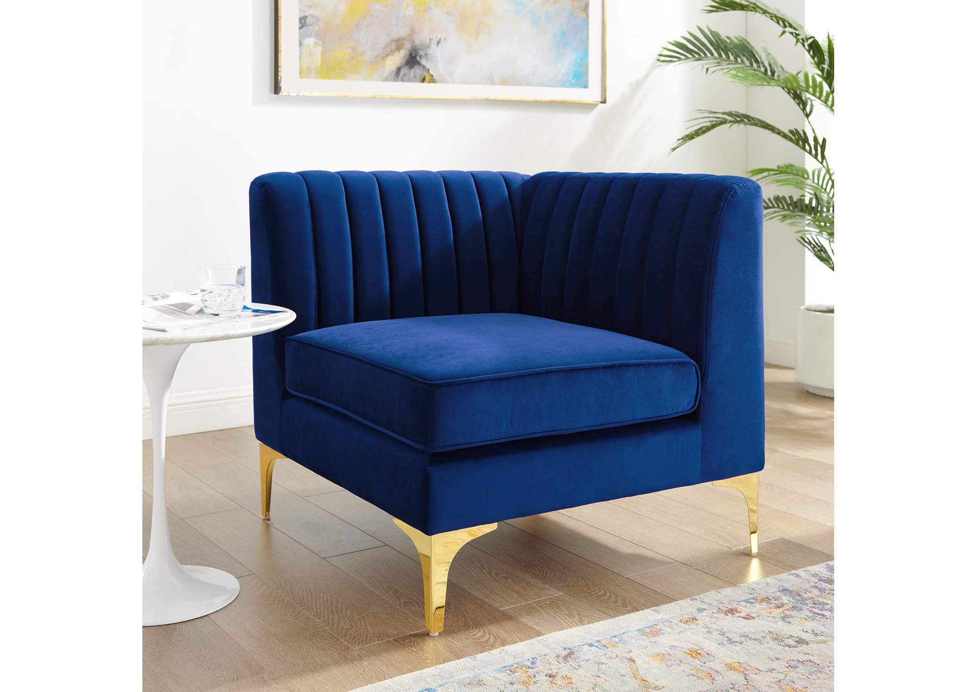 Navy Triumph Channel Tufted Performance Velvet Sectional Sofa Corner Chair,Modway