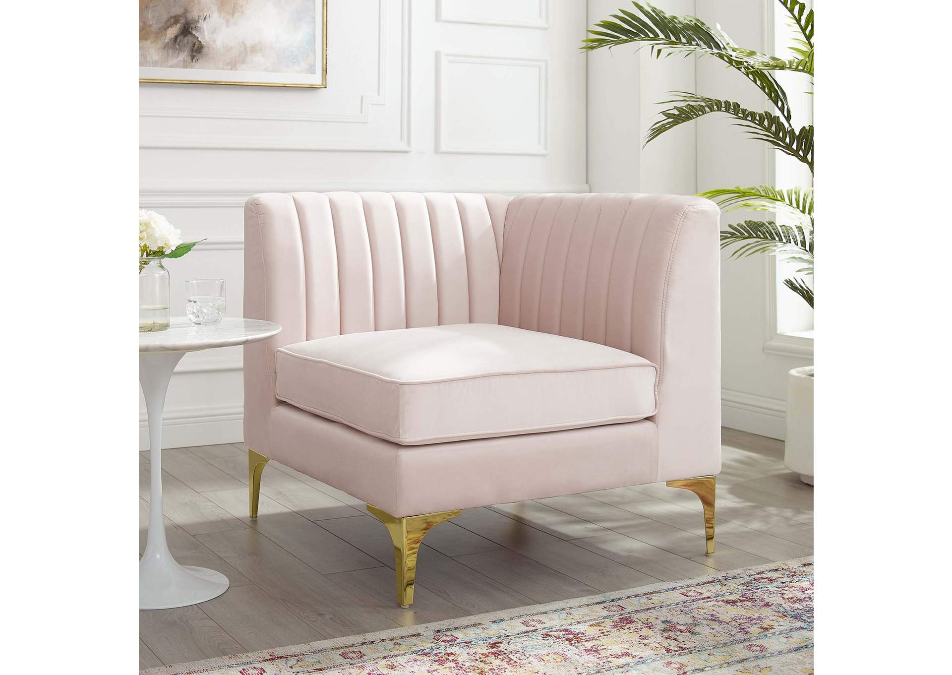 Pink Triumph Channel Tufted Performance Velvet Sectional Sofa Corner Chair,Modway