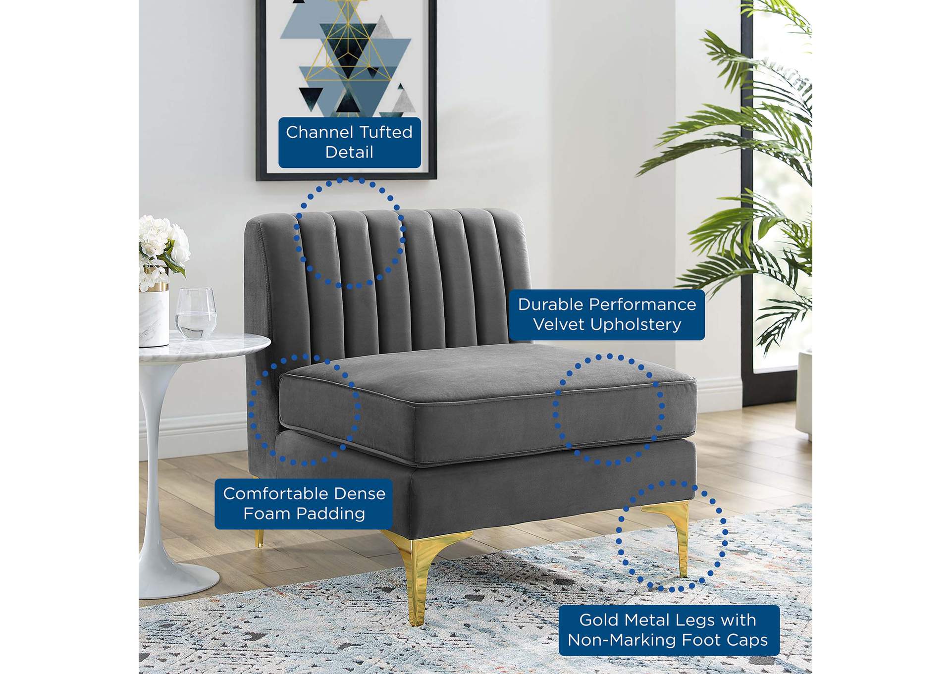 Triumph Channel Tufted Performance Velvet Armless Chair,Modway