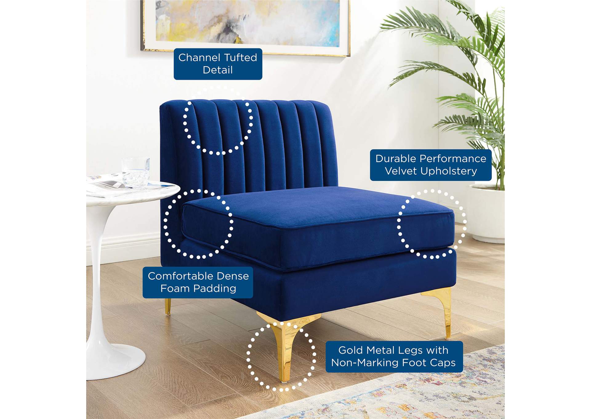 Triumph Channel Tufted Performance Velvet Armless Chair,Modway