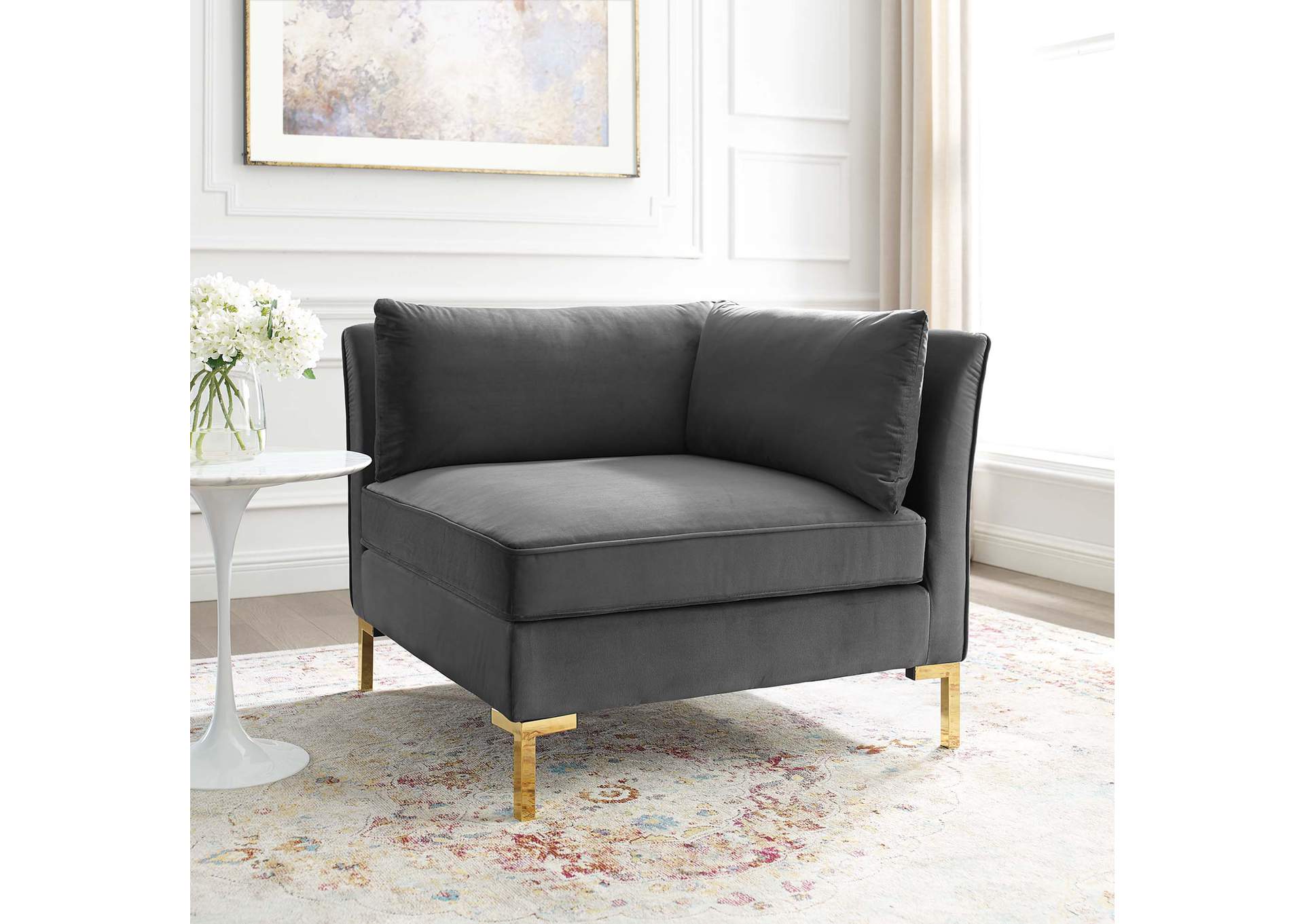 Gray Ardent Performance Velvet Sectional Sofa Corner Chair,Modway