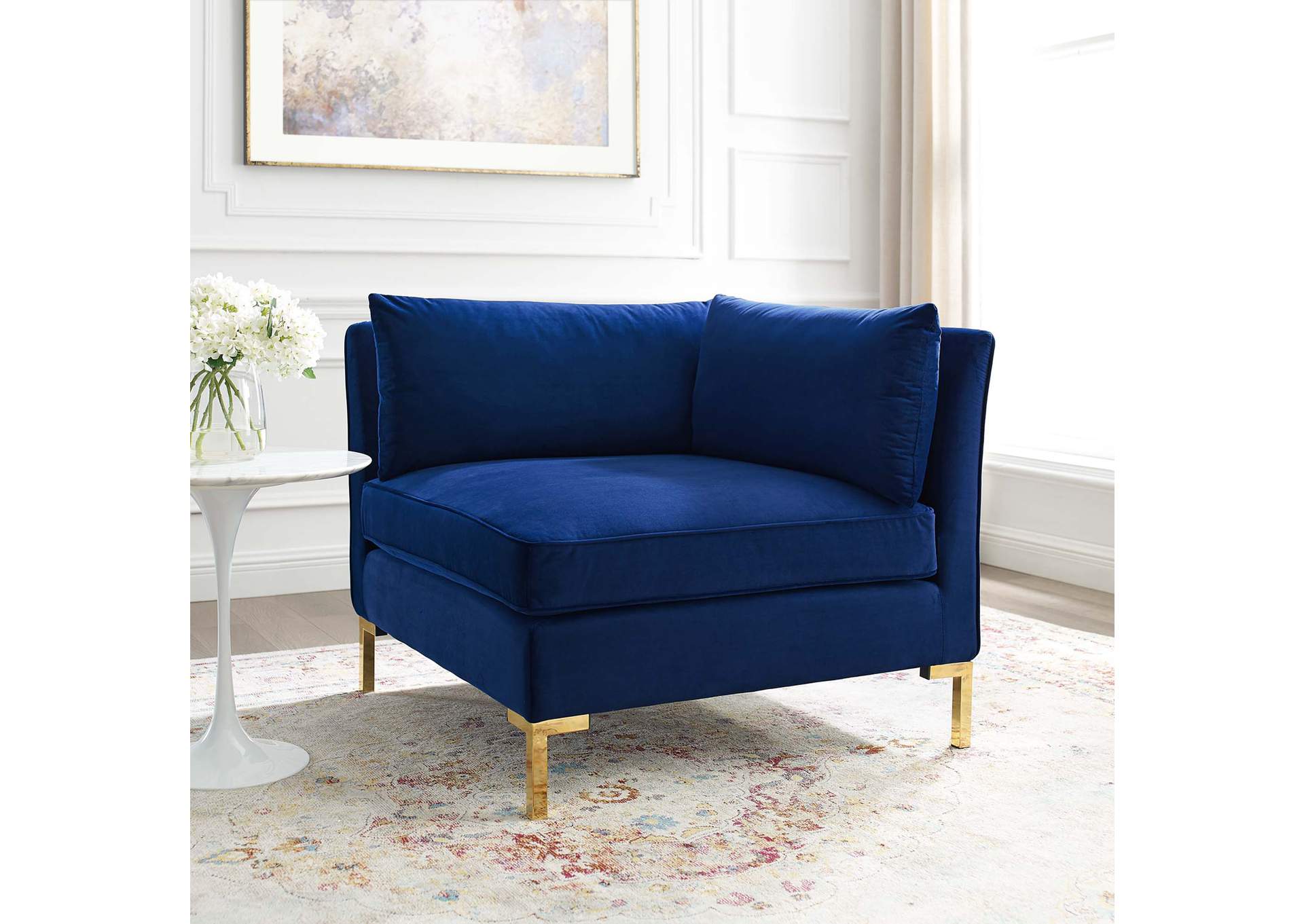 Navy Ardent Performance Velvet Sectional Sofa Corner Chair,Modway
