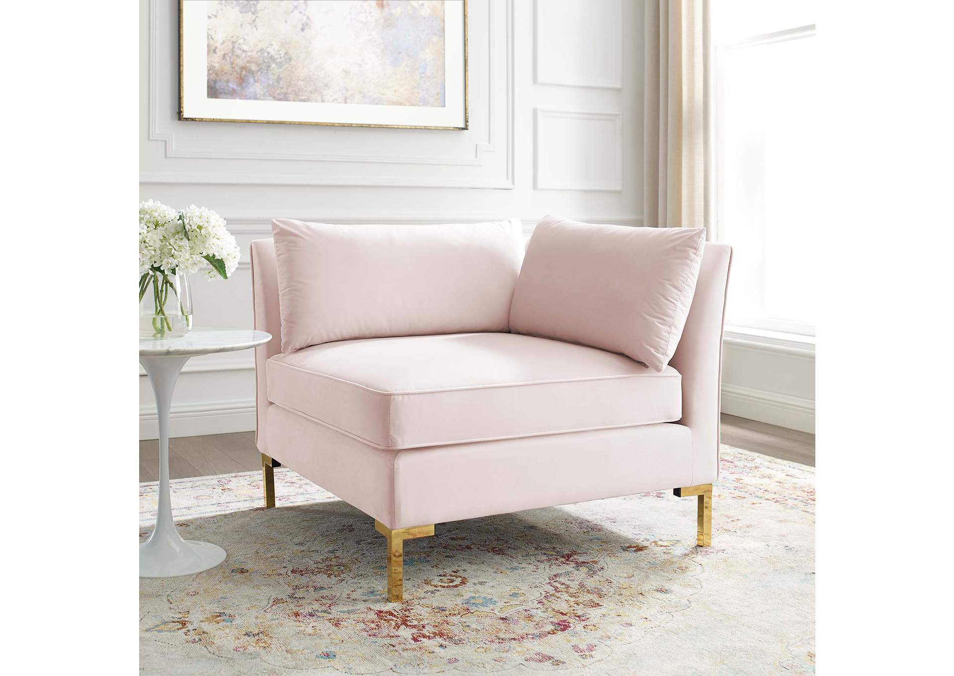 Pink Ardent Performance Velvet Sectional Sofa Corner Chair,Modway