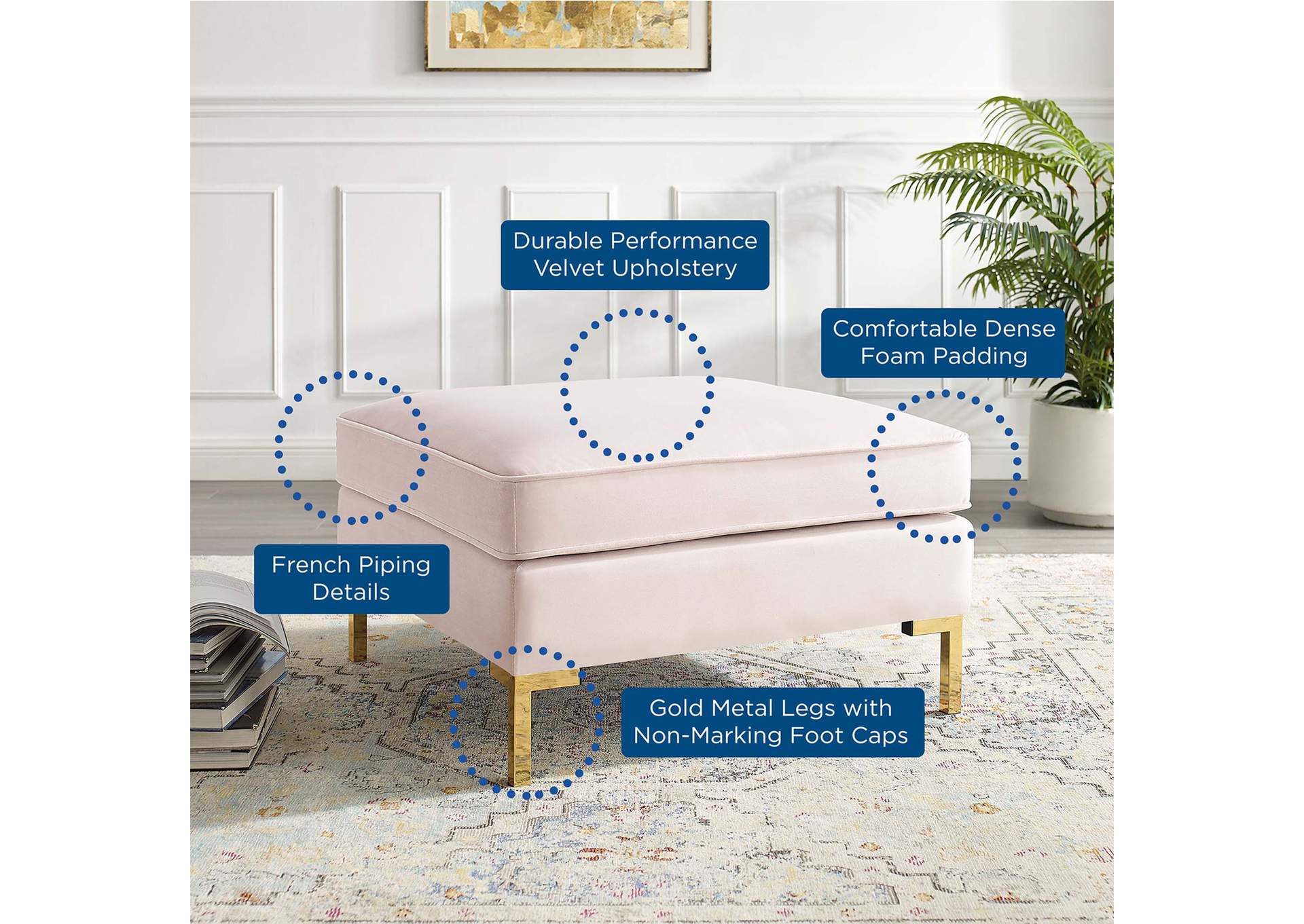 Pink Ardent Performance Velvet Ottoman,Modway