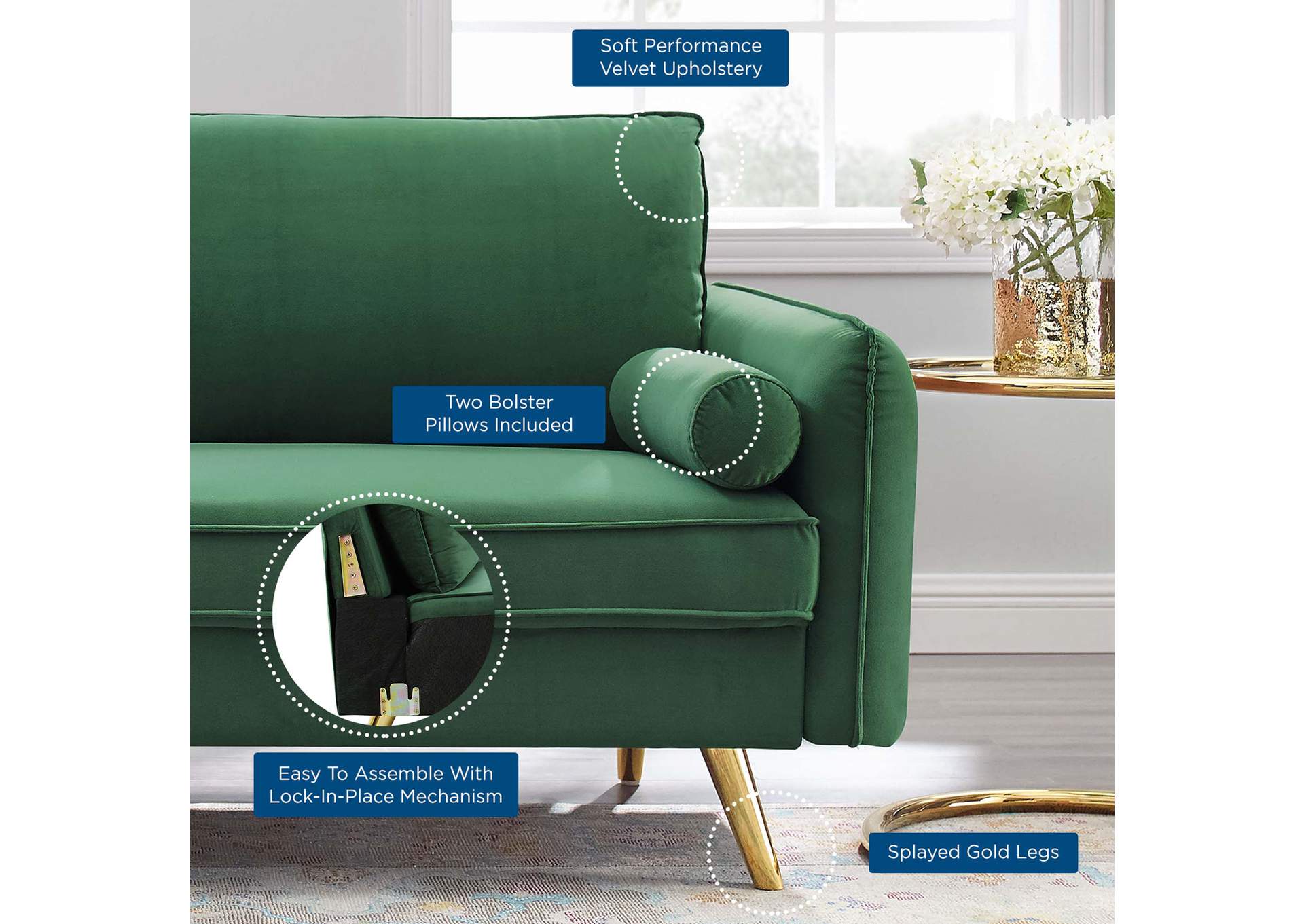 Emerald Revive Performance Velvet Sofa,Modway
