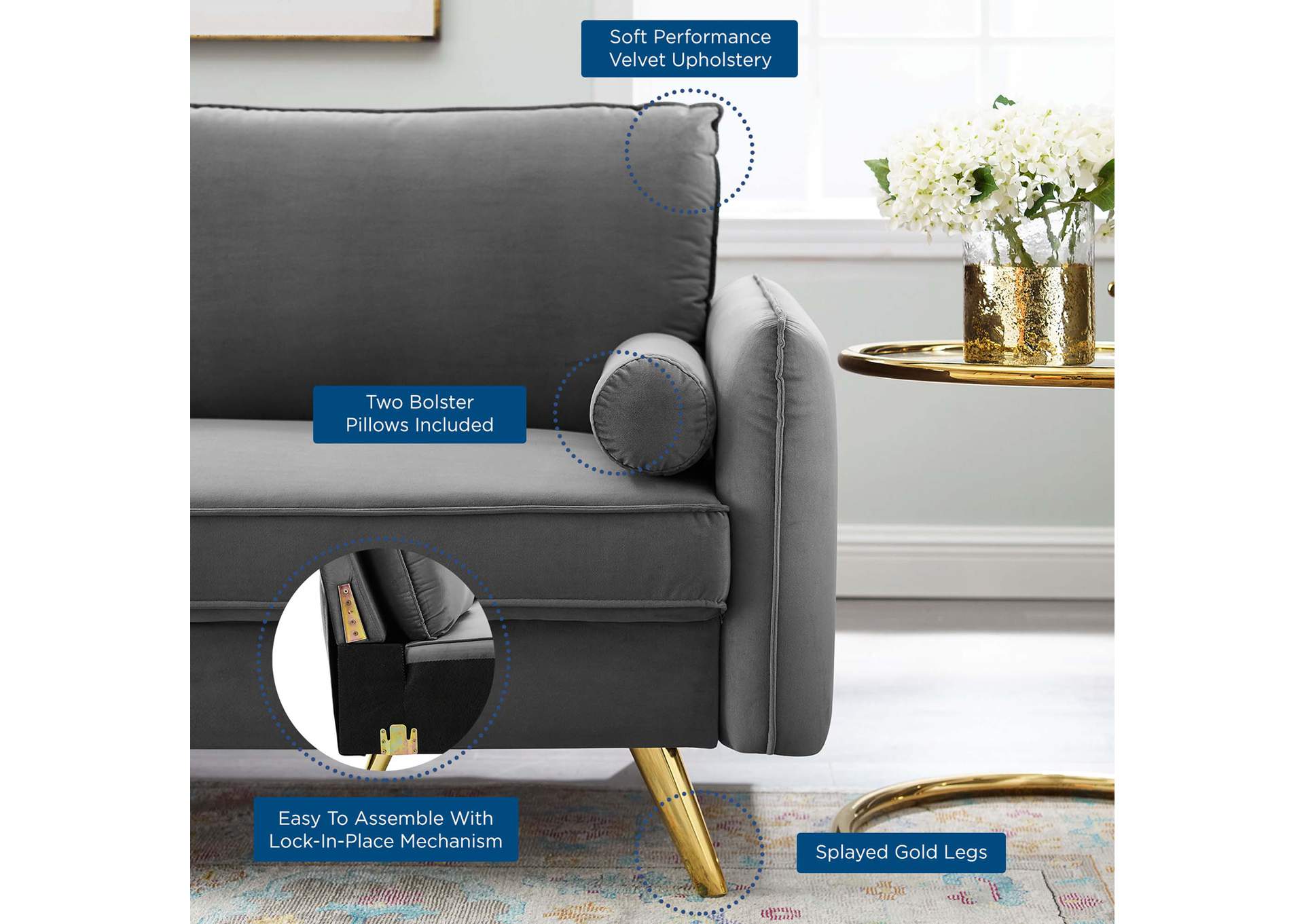 Gray Revive Performance Velvet Sofa,Modway